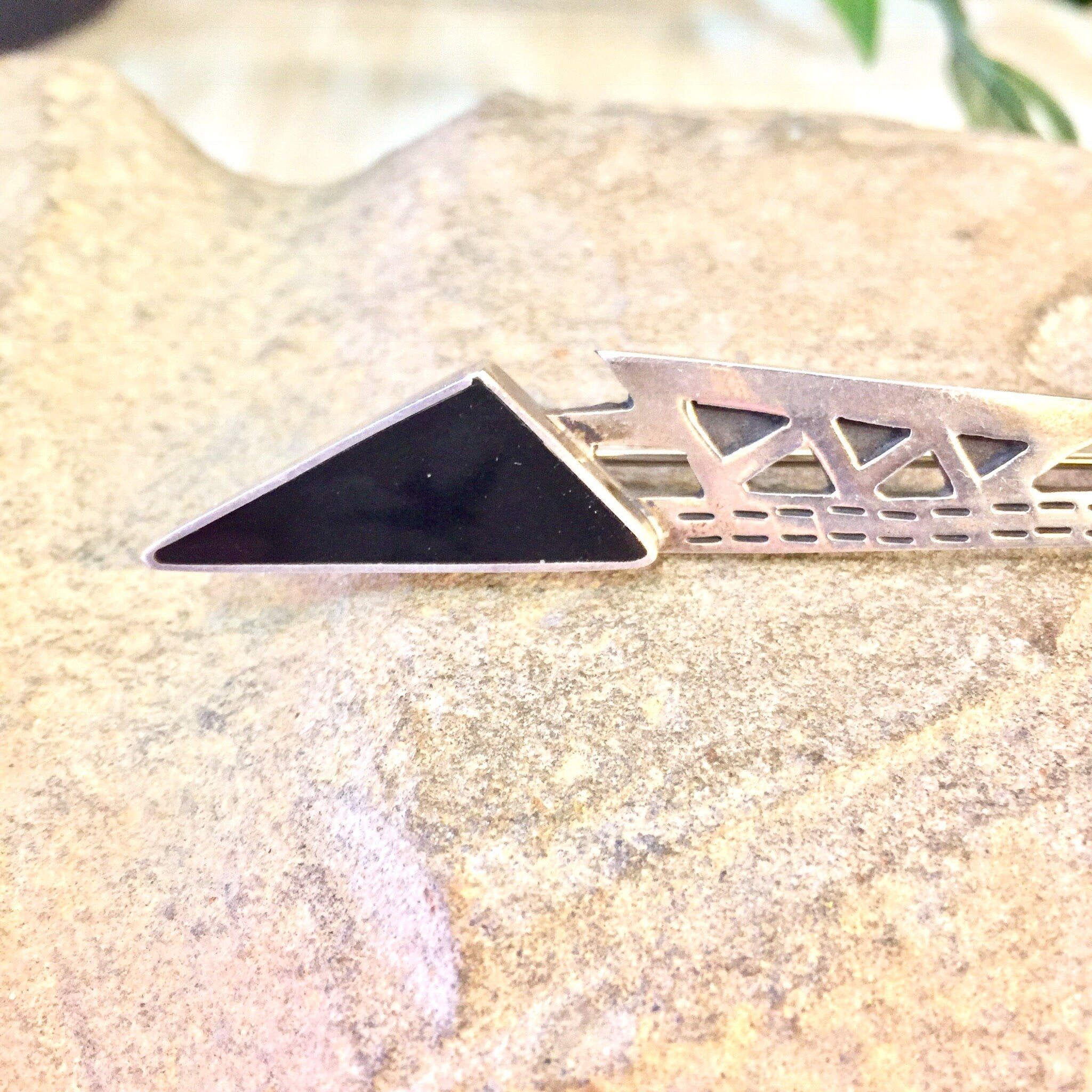Vintage Silver Pin, Sterling Silver, Brooch, Pin, Abstract Jewelry, Vintage Jewelry, 925, Made in Mexico, Triangle, Geometric, Black Onyx
