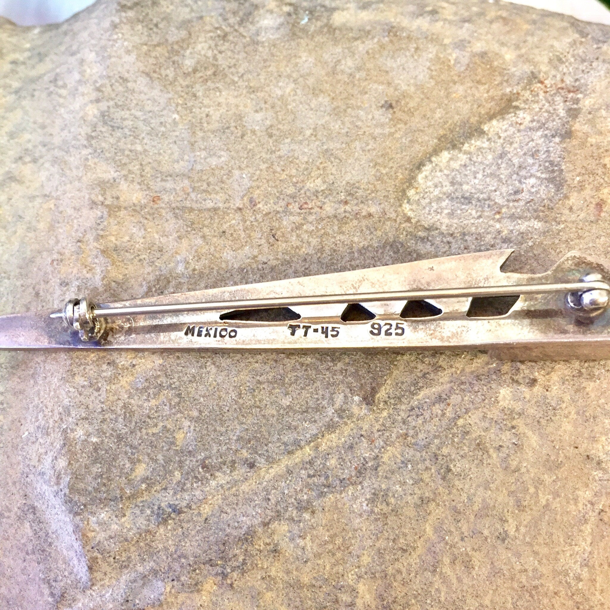 Vintage Silver Pin, Sterling Silver, Brooch, Pin, Abstract Jewelry, Vintage Jewelry, 925, Made in Mexico, Triangle, Geometric, Black Onyx