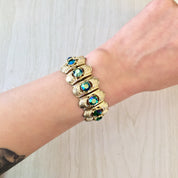 Vintage Gold Bracelet, Gold Tone Bracelet, Link Bracelet, Vintage Jewelry, Costume Jewelry, Blue, Green, Opalescent, Purple, Sparkle, Gift
