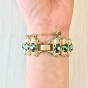 Vintage Gold Bracelet, Gold Tone Bracelet, Link Bracelet, Vintage Jewelry, Costume Jewelry, Blue, Green, Opalescent, Purple, Sparkle, Gift