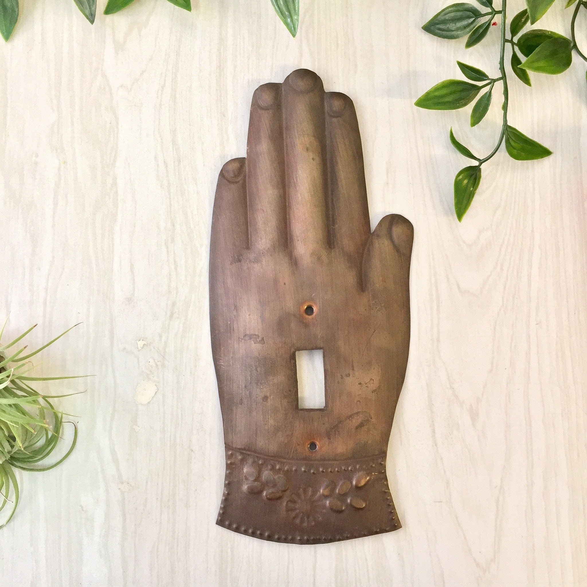 Vintage Light Plate, Switch Plate, Switch Plate Cover, Copper, Hand, Art, Light, Vintage Home Decor, Flower, Rustic, Brown, Lighting, Gift