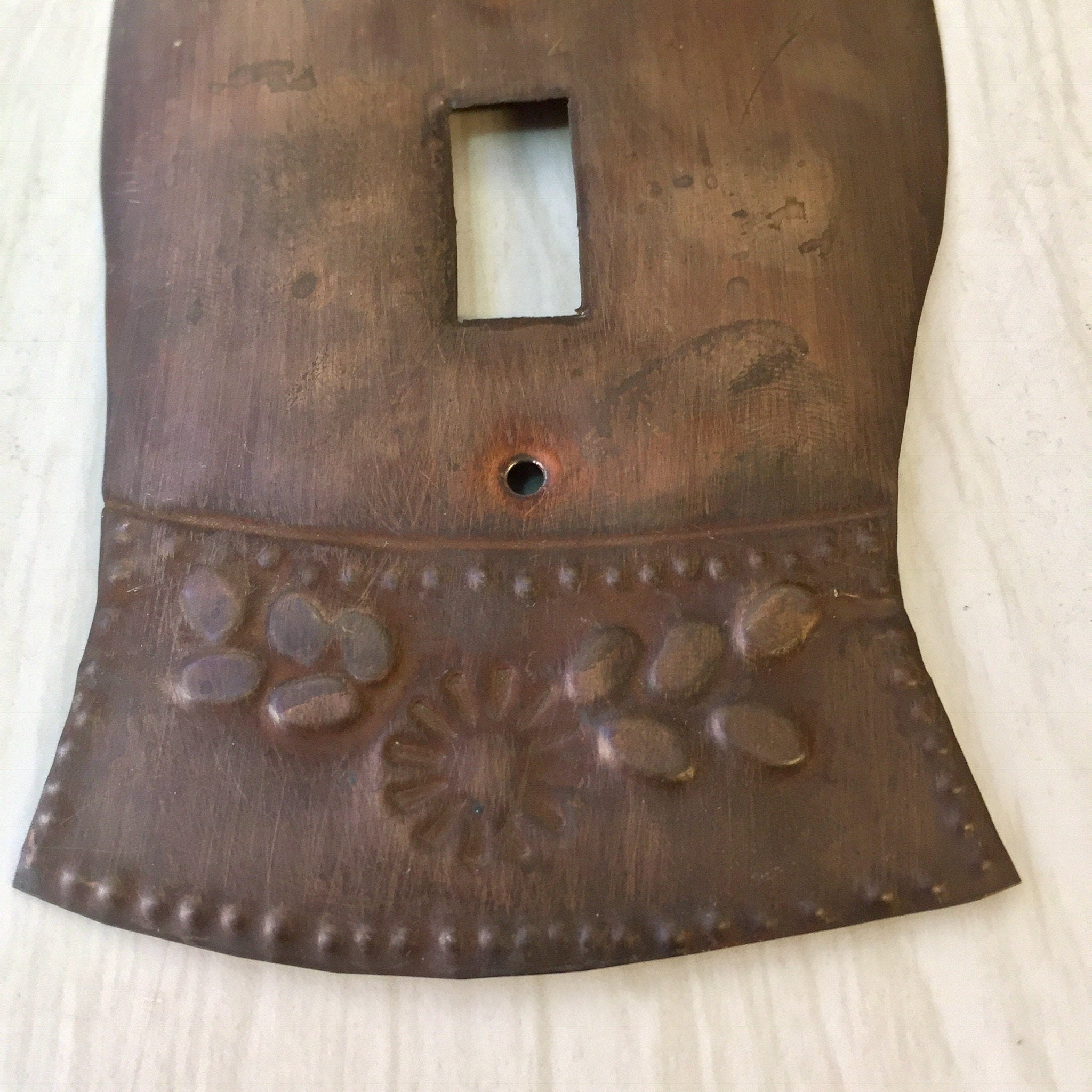 Vintage Light Plate, Switch Plate, Switch Plate Cover, Copper, Hand, Art, Light, Vintage Home Decor, Flower, Rustic, Brown, Lighting, Gift
