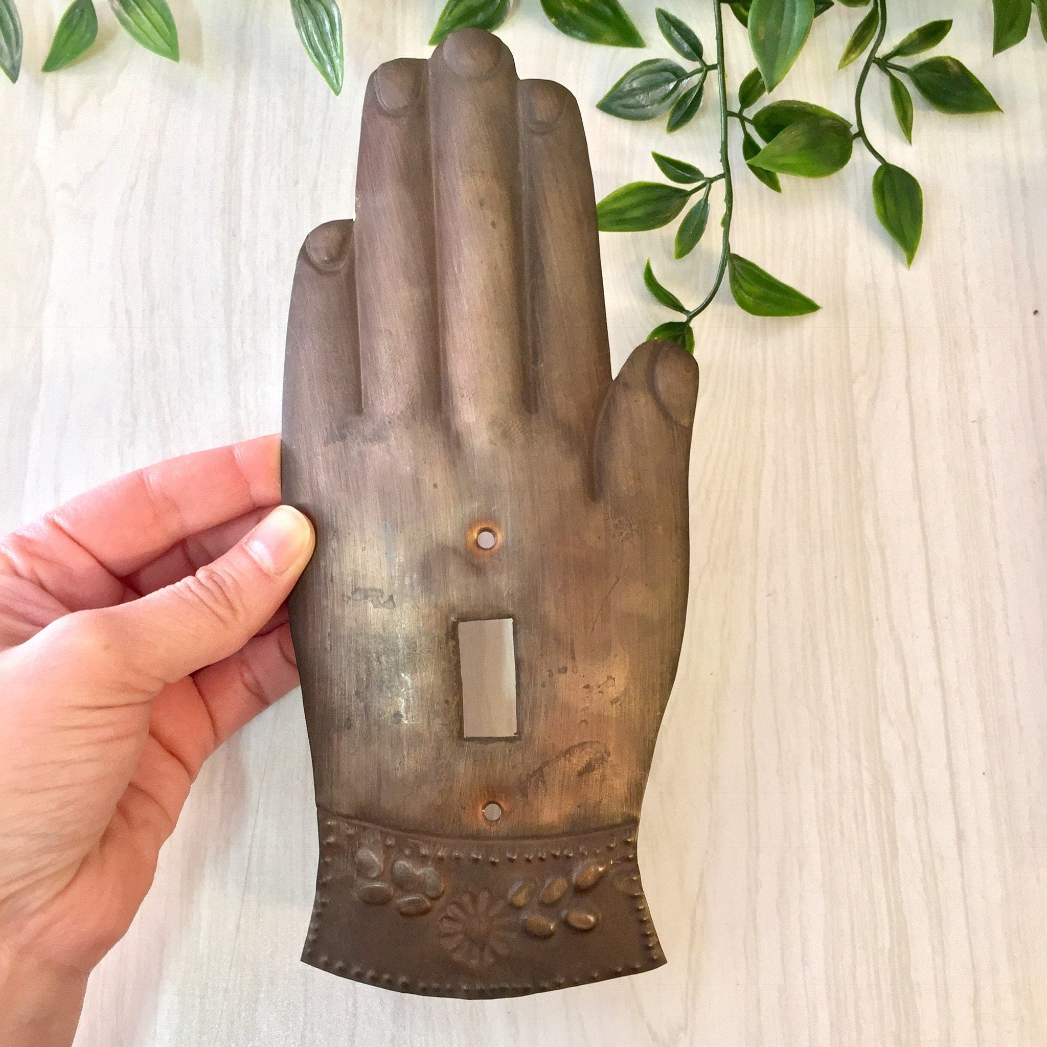 Vintage Light Plate, Switch Plate, Switch Plate Cover, Copper, Hand, Art, Light, Vintage Home Decor, Flower, Rustic, Brown, Lighting, Gift