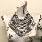 Vintage Necklace, Ottoman Empire Coin, Coin Jewlery, Statement Necklace, Vintage Jewelry, Silver Tone Necklace, Nickel Jewelry, Collar, Bib
