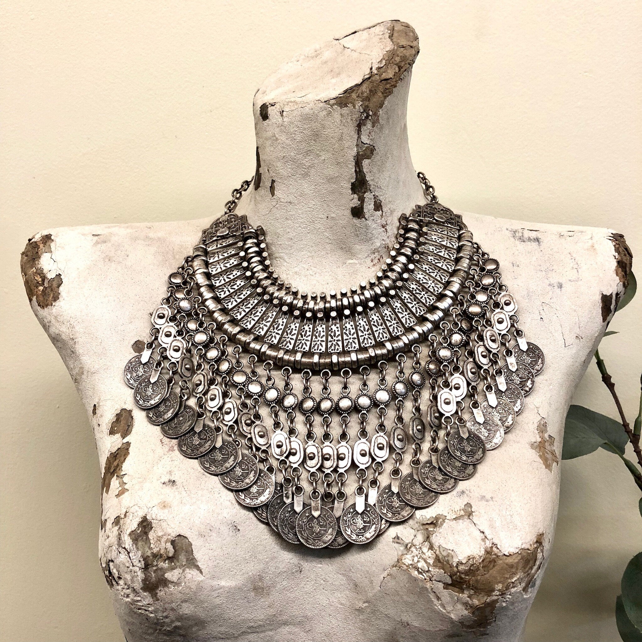Vintage Necklace, Ottoman Empire Coin, Coin Jewlery, Statement Necklace, Vintage Jewelry, Silver Tone Necklace, Nickel Jewelry, Collar, Bib
