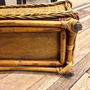 Vintage Wicker Utensil Caddy, Bamboo Utensil Organizer, Compartment, Organizer, Caddy with Handle, Picnic, Barbecue, Server Caddy, Vintage