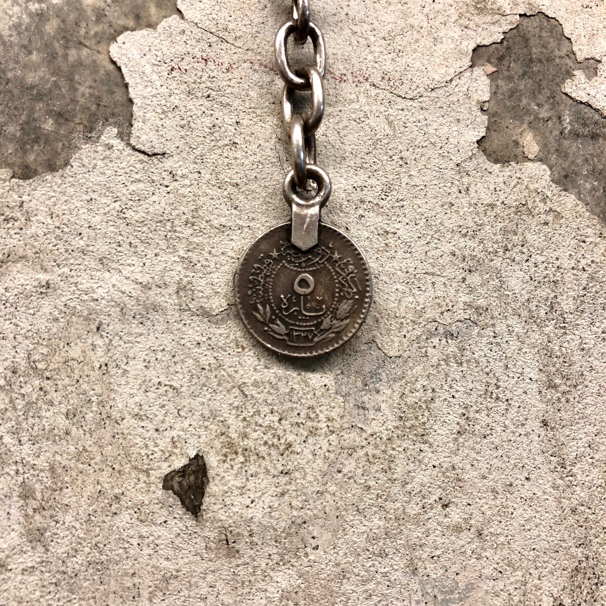Vintage Necklace, Ottoman Empire Coin, Coin Jewlery, Statement Necklace, Vintage Jewelry, Silver Tone Necklace, Nickel Jewelry, Collar, Bib