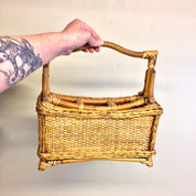 Vintage Wicker Utensil Caddy, Bamboo Utensil Organizer, Compartment, Organizer, Caddy with Handle, Picnic, Barbecue, Server Caddy, Vintage