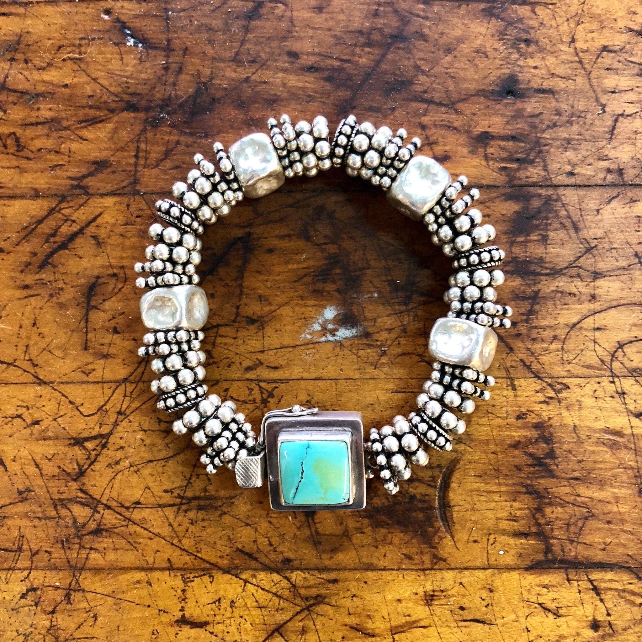 Vintage Silver Bracelet, Turquoise Bracelet, Beaded Bracelet, Statement Jewelry, Sterling Silver, Vintage Jewelry, Blue Turquoise, Green