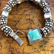 Vintage Silver Bracelet, Turquoise Bracelet, Beaded Bracelet, Statement Jewelry, Sterling Silver, Vintage Jewelry, Blue Turquoise, Green
