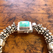 Vintage Silver Bracelet, Turquoise Bracelet, Beaded Bracelet, Statement Jewelry, Sterling Silver, Vintage Jewelry, Blue Turquoise, Green