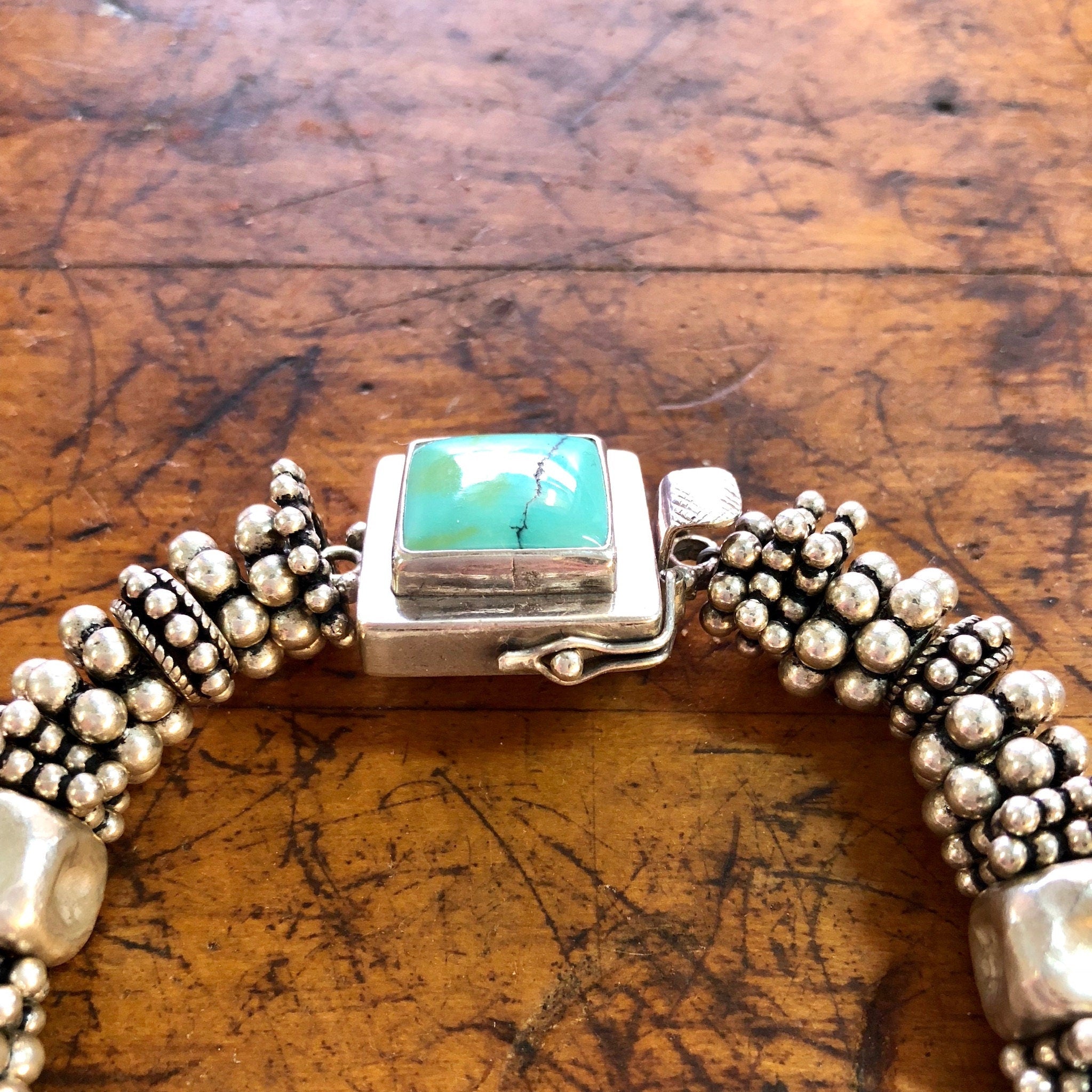 Vintage Silver Bracelet, Turquoise Bracelet, Beaded Bracelet, Statement Jewelry, Sterling Silver, Vintage Jewelry, Blue Turquoise, Green