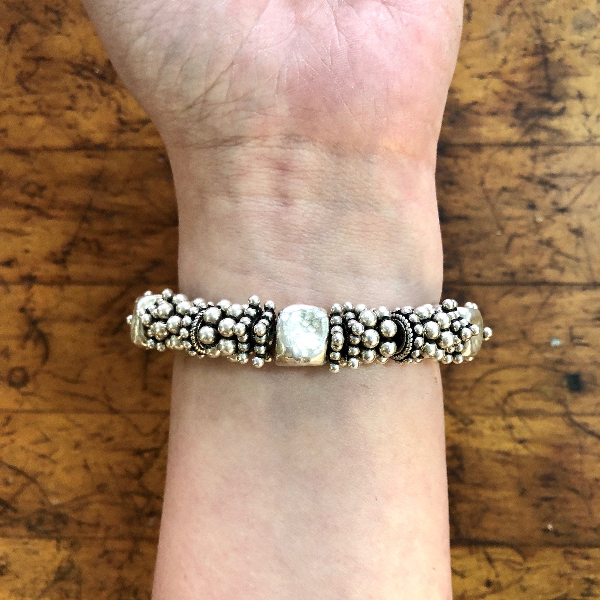 Vintage Silver Bracelet, Turquoise Bracelet, Beaded Bracelet, Statement Jewelry, Sterling Silver, Vintage Jewelry, Blue Turquoise, Green