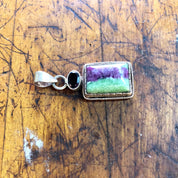 Vintage Silver Pendant, Sterling Silver, Vintage Jewelry, Green, Purple, Natural Stone, Red Gemstone, Garnet Jewelry, Vintage Necklace