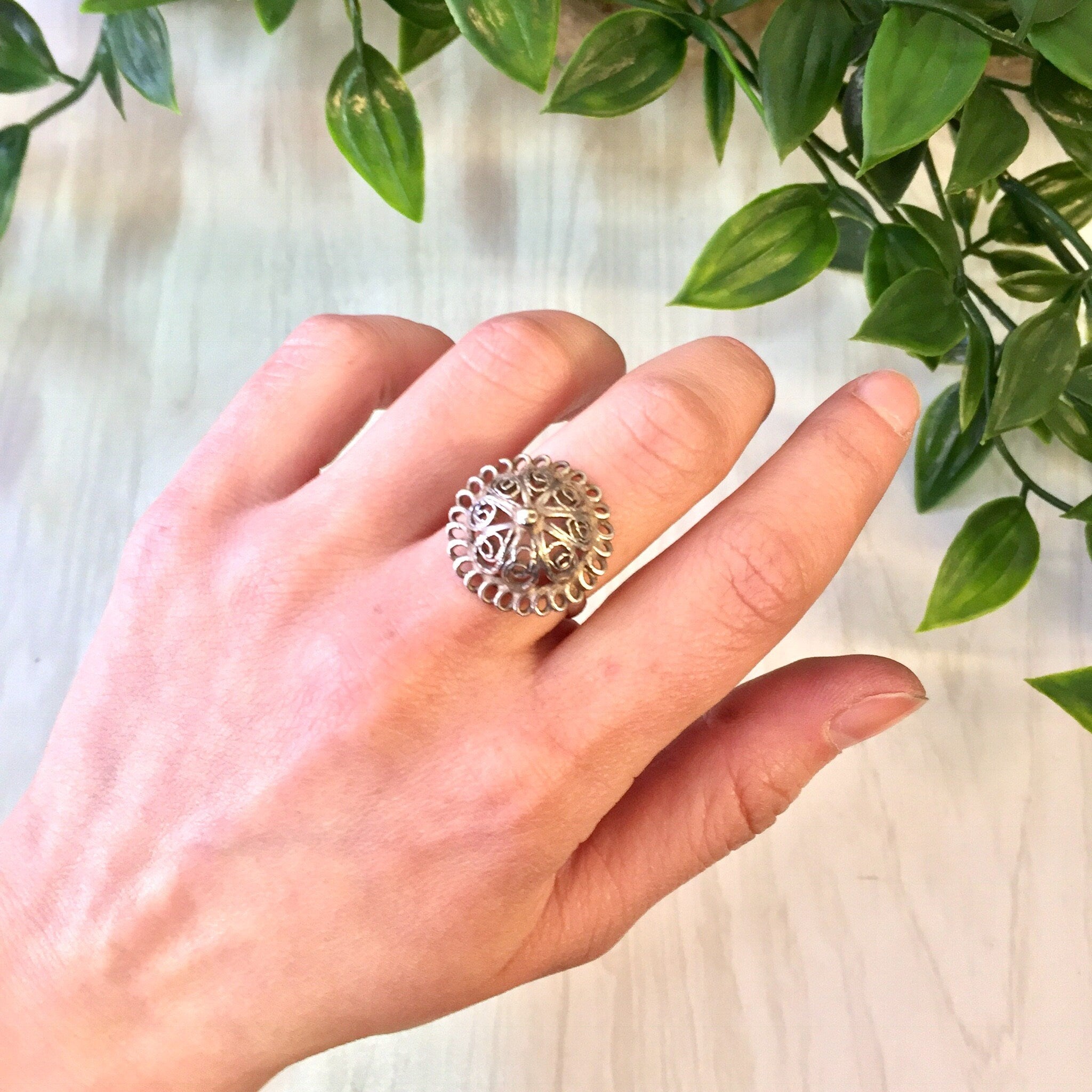 Vintage Silver Ring, Sterling Silver, Vintage Jewelry, Wedding Jewelry, Bell Ring, Dome Ring, Cut Out Jewelry, Gift for Mom, Mother's Day
