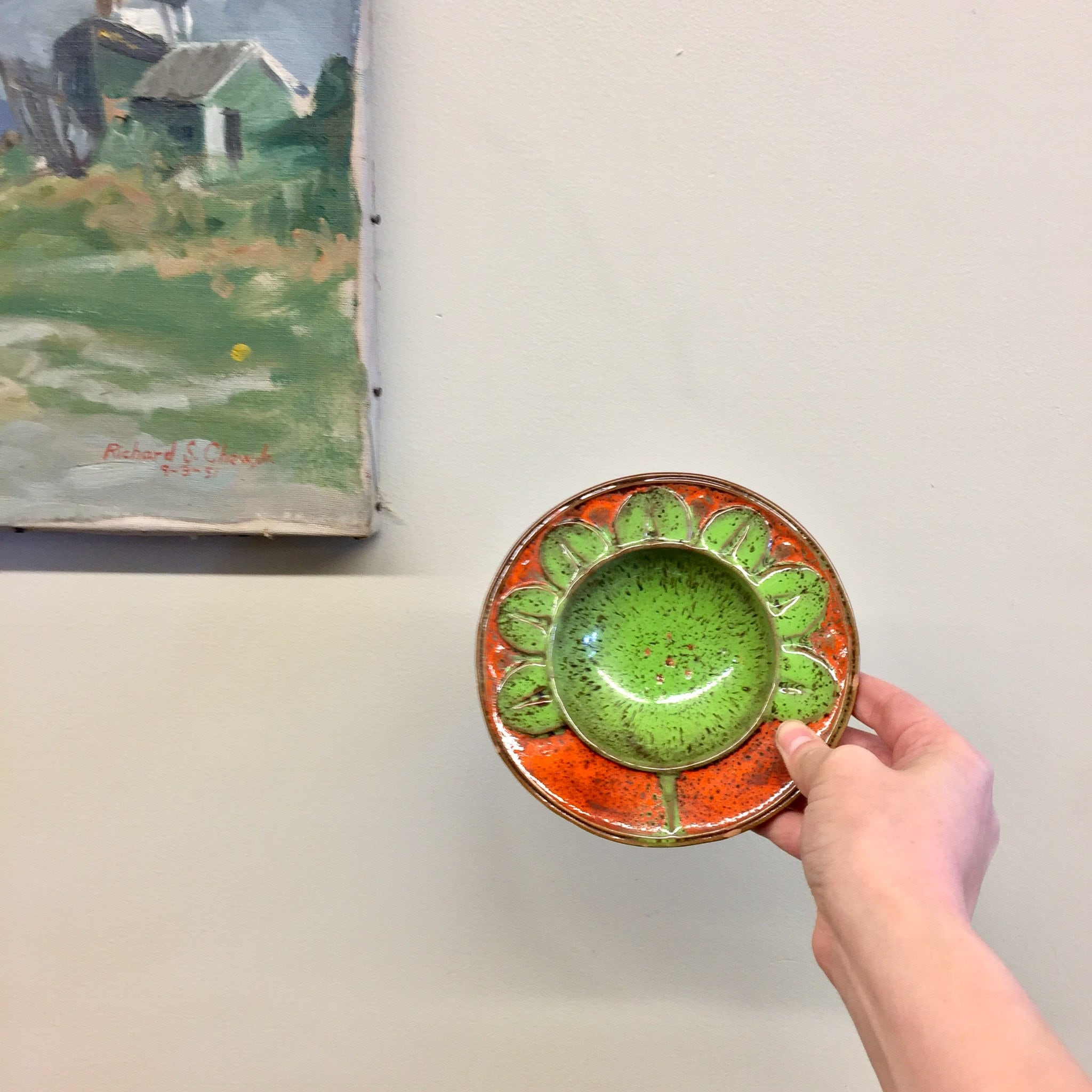 Vintage Ceramic Bowl, Vintage Home Decor, Made in Italy, Glazed Pottery, Italian Pottery, Green, Orange, Brown, Speckled, Gift for Mom, Dish