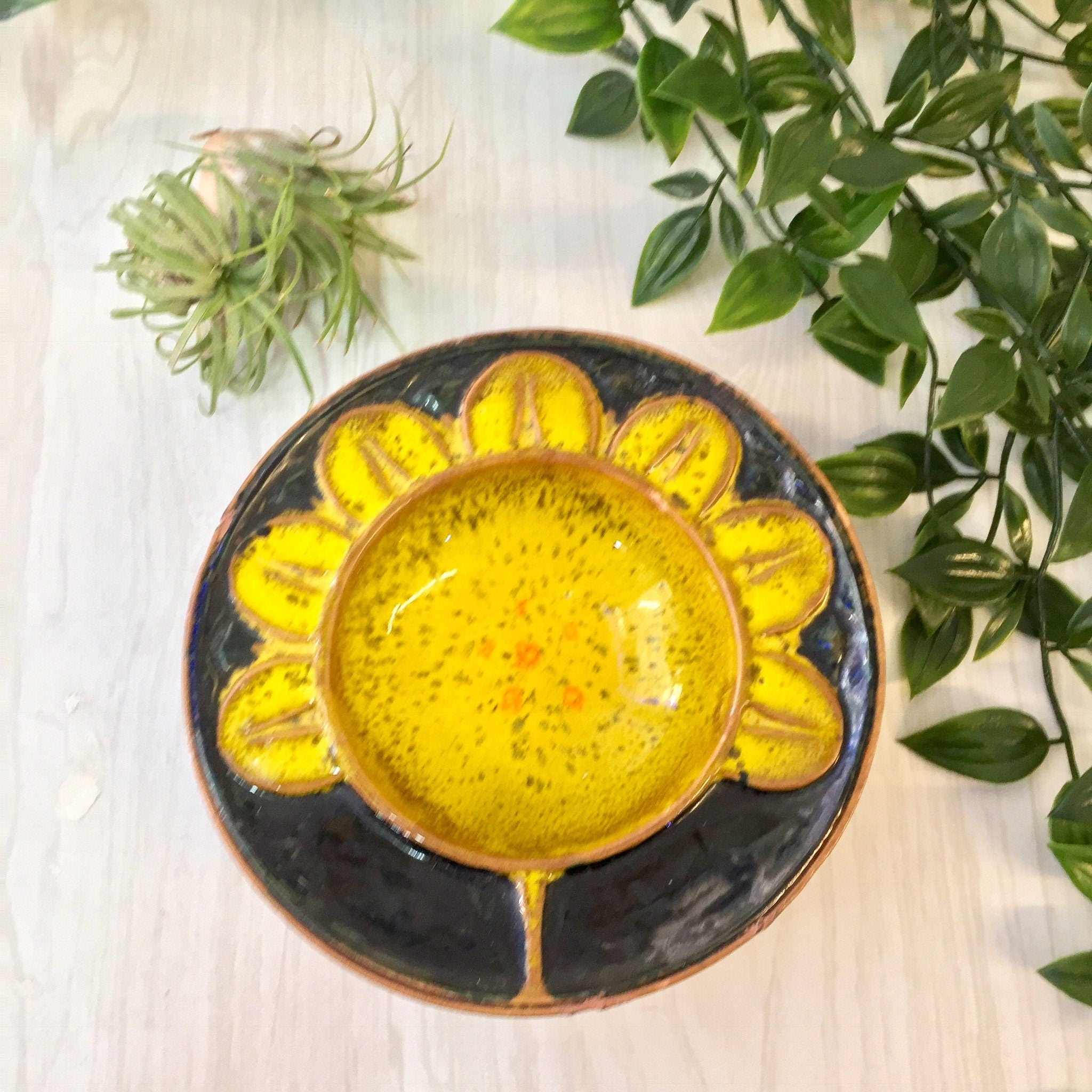 Vintage Ceramic Bowl, Vintage Home Decor, Made in Italy, Glazed Pottery, Italian Pottery, Blue, Yellow, Brown, Speckled, Gift for Mom, Dish