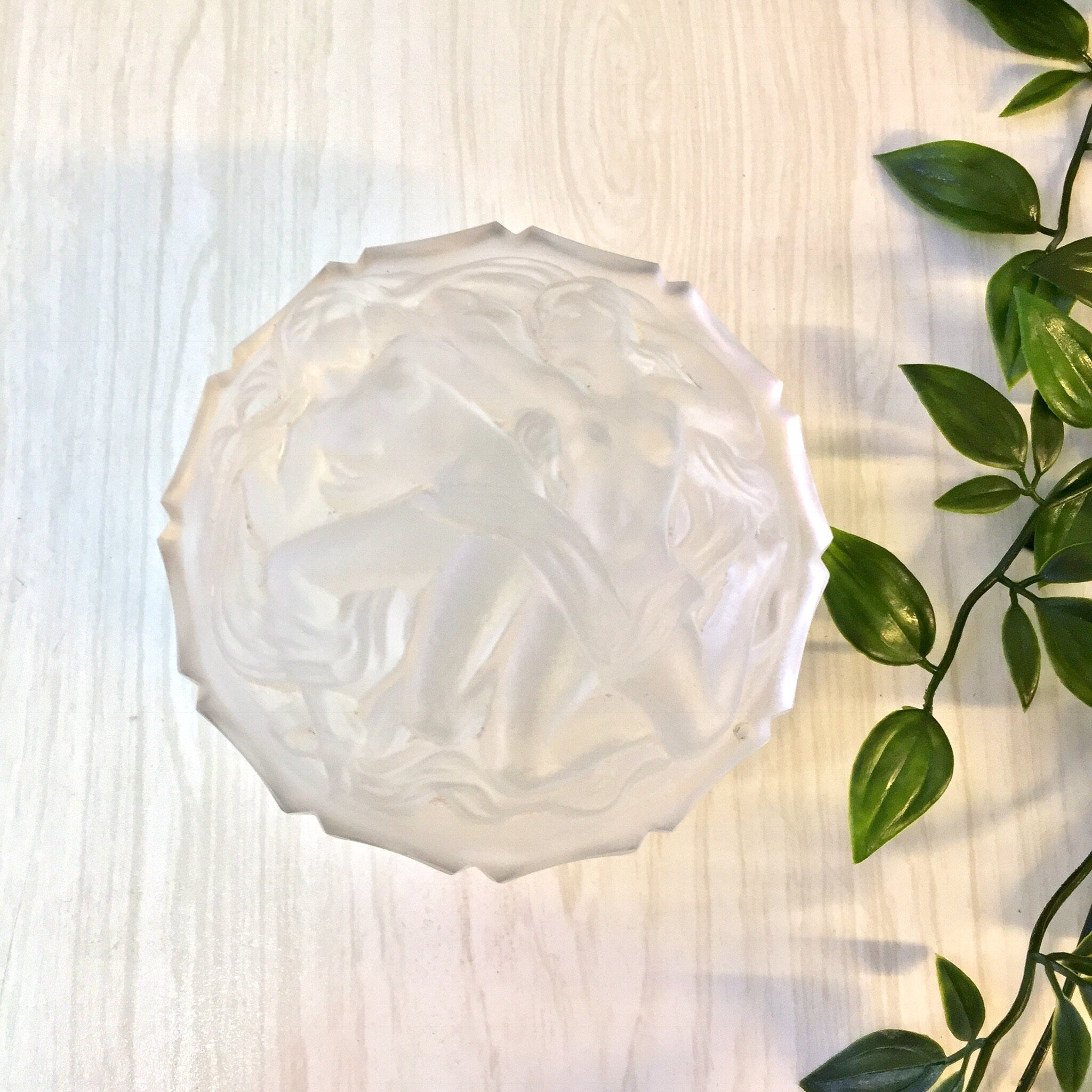 Vintage Glass Jewelry Box, Glass Box, Lidded Glass Box, Frosted Glass, Carved Glass, Naked Women, Art, Woman Figure, Catch All Dish,