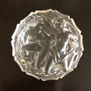 Vintage Glass Jewelry Box, Glass Box, Lidded Glass Box, Frosted Glass, Carved Glass, Naked Women, Art, Woman Figure, Catch All Dish,