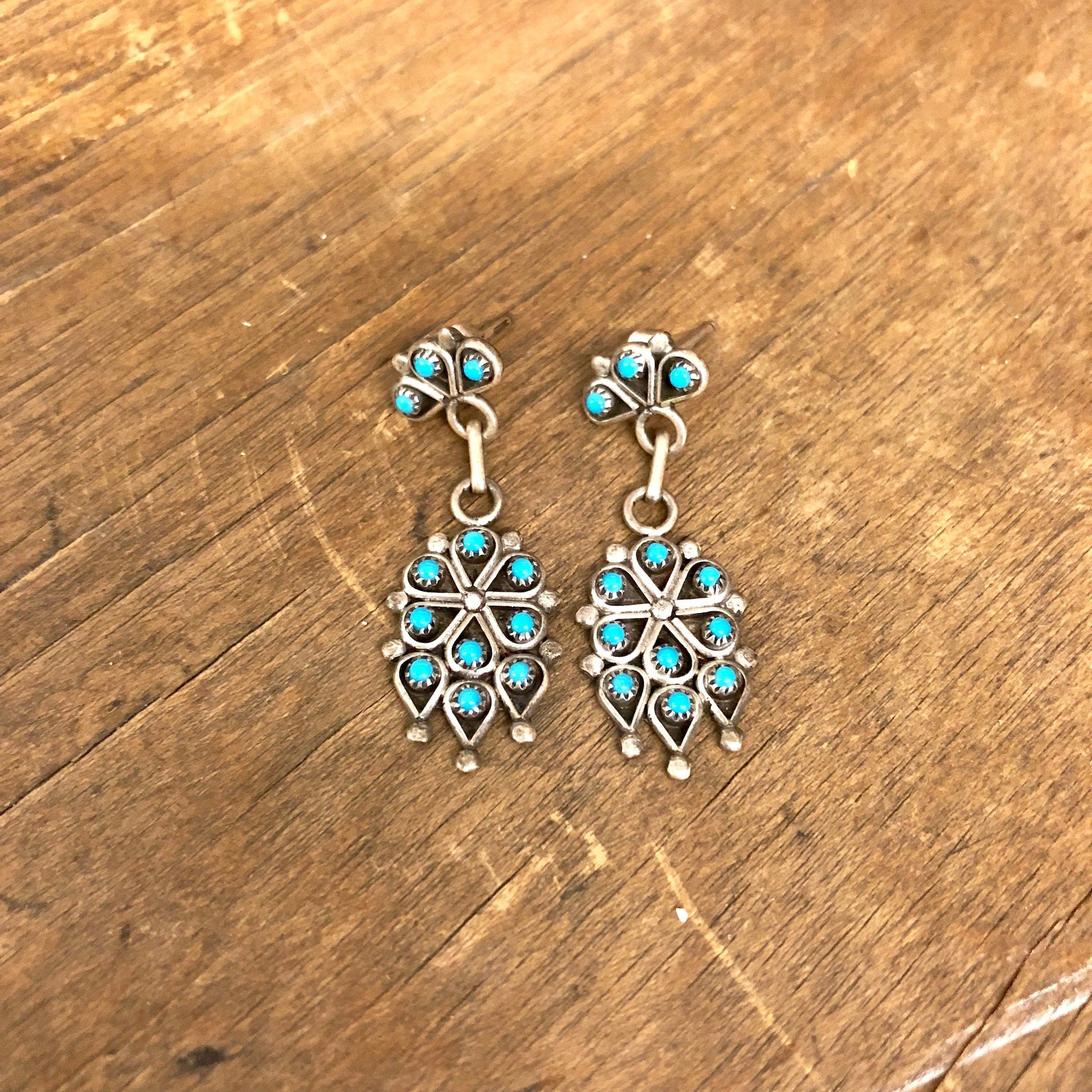Vintage Silver Earrings, Sterling Silver, Turquoise Earrings, Turquoise Jewelry, Vintage Jewelry, Dangle Earrings, Beaded Earrings, Blue