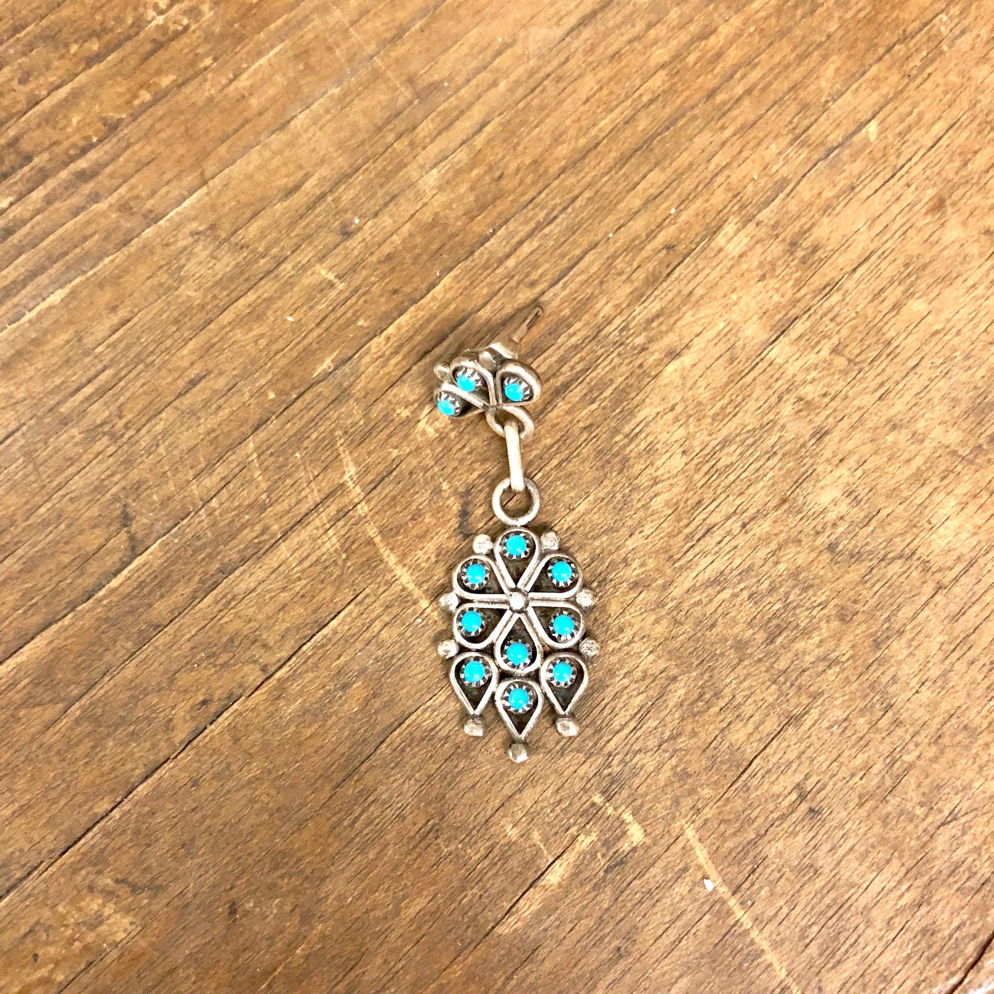 Vintage Silver Earrings, Sterling Silver, Turquoise Earrings, Turquoise Jewelry, Vintage Jewelry, Dangle Earrings, Beaded Earrings, Blue