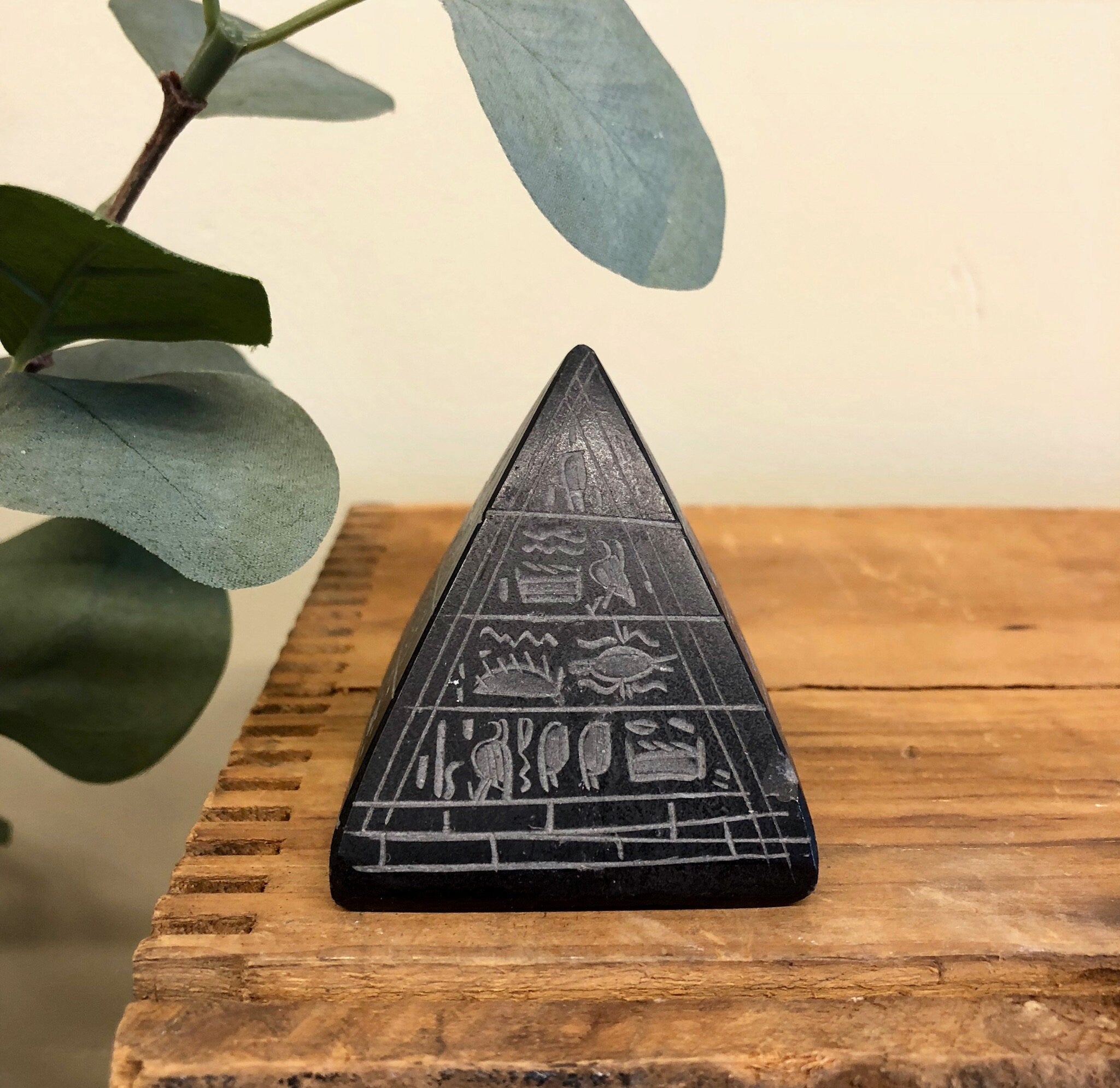 Black Carved Pyramid, Obsidian Pyramid, Lava Rock Pyramid, Carved Pyramid, Black Pyramid, Small Pyramid, Aztec, Egyptian, Vintage Home Decor
