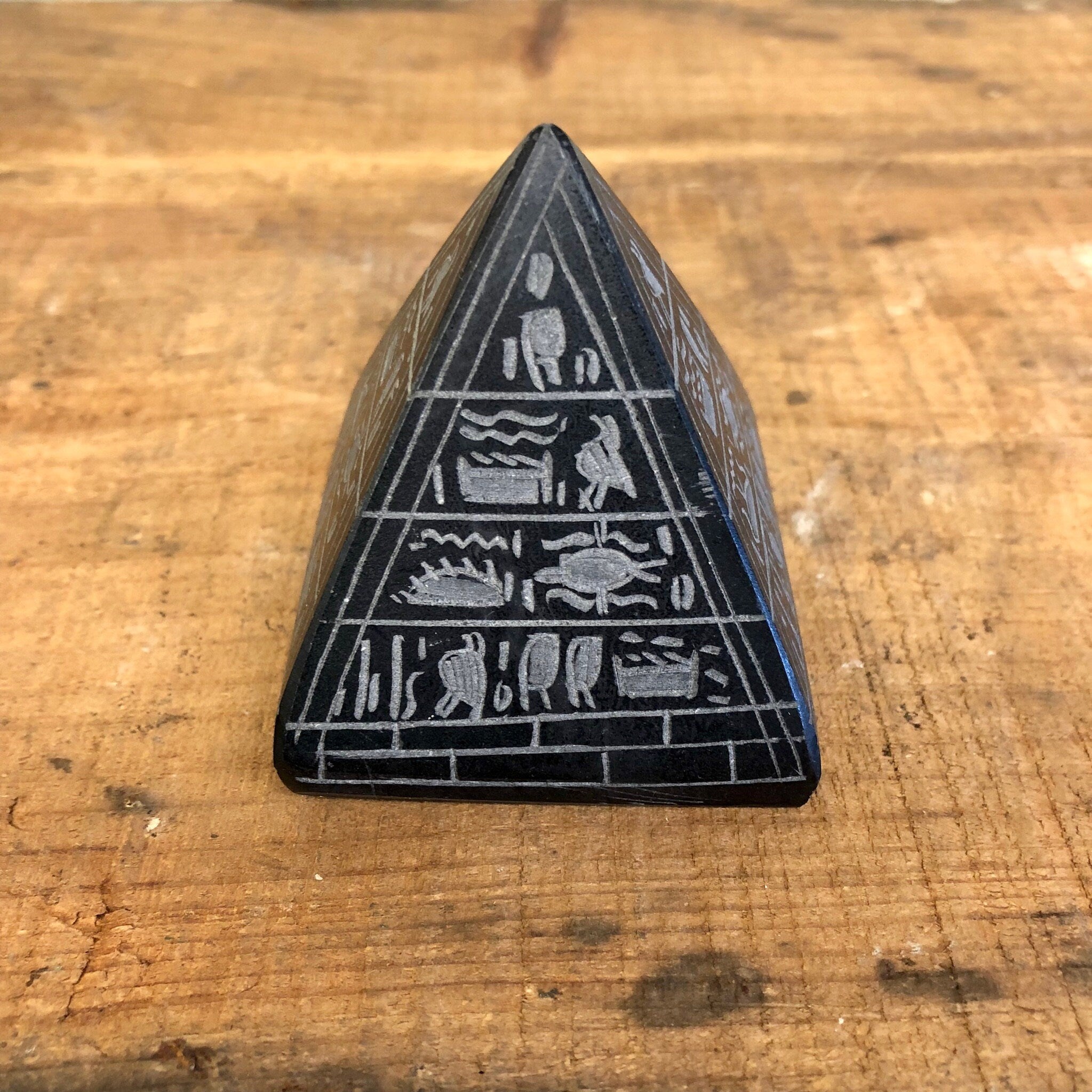 Black Carved Pyramid, Obsidian Pyramid, Lava Rock Pyramid, Carved Pyramid, Black Pyramid, Small Pyramid, Aztec, Egyptian, Vintage Home Decor