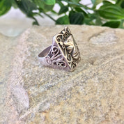 Vintage Silver Ring, Sterling Silver, Vintage Jewelry, Mask Ring, Face Ring, Tribal Jewelry, Ethnic Jewelry, Rectangle Ring, Abstract Ring
