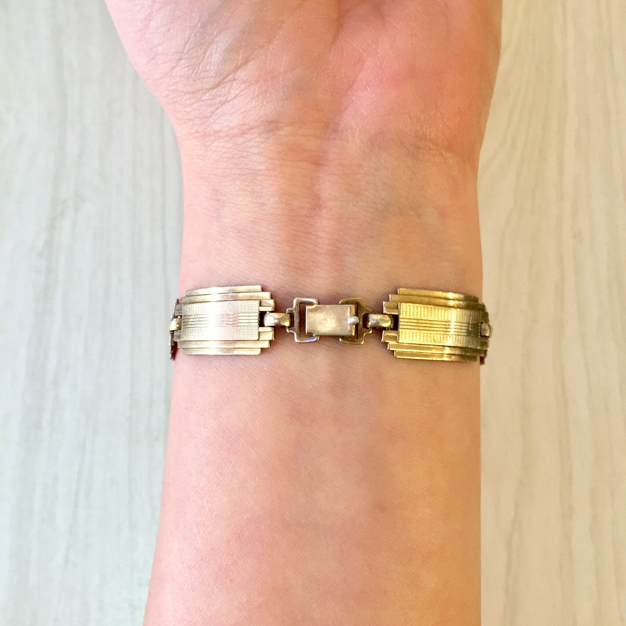 Symmetalic Bracelet, Sterling Silver, 14 Karat Gold, Symmetalic Jewelry, Link Bracelet, 14K Gold, Gold Bracelet, Art Deco Jewelry, Retro