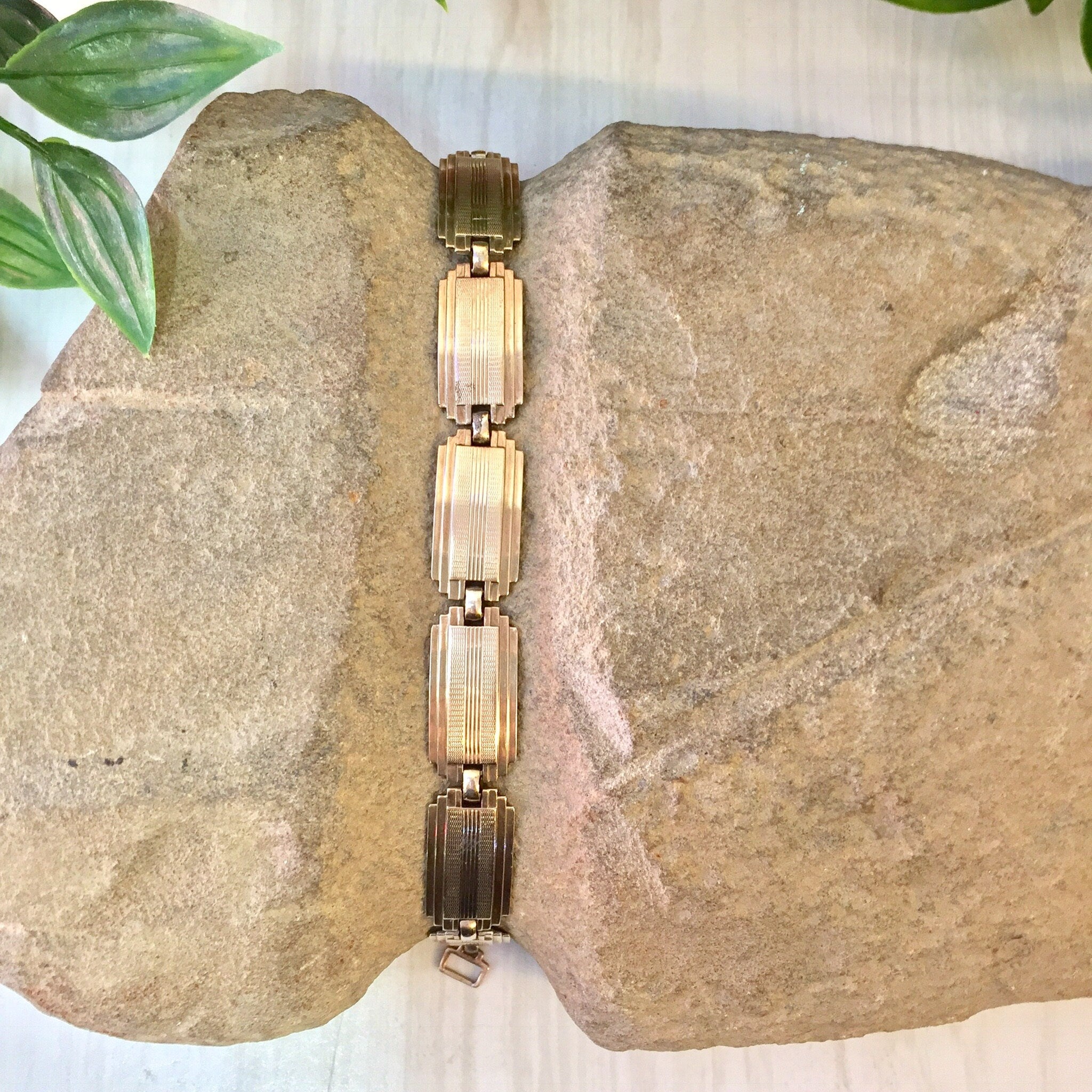 Symmetalic Bracelet, Sterling Silver, 14 Karat Gold, Symmetalic Jewelry, Link Bracelet, 14K Gold, Gold Bracelet, Art Deco Jewelry, Retro