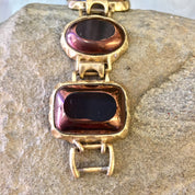 Gold Tone Bracelet, Vintage Bracelet, Brown Beads, Oval Bead, Rectangular Beads, Vintage Jewelry, Vintage Costume Jewelry, Statement Jewelry