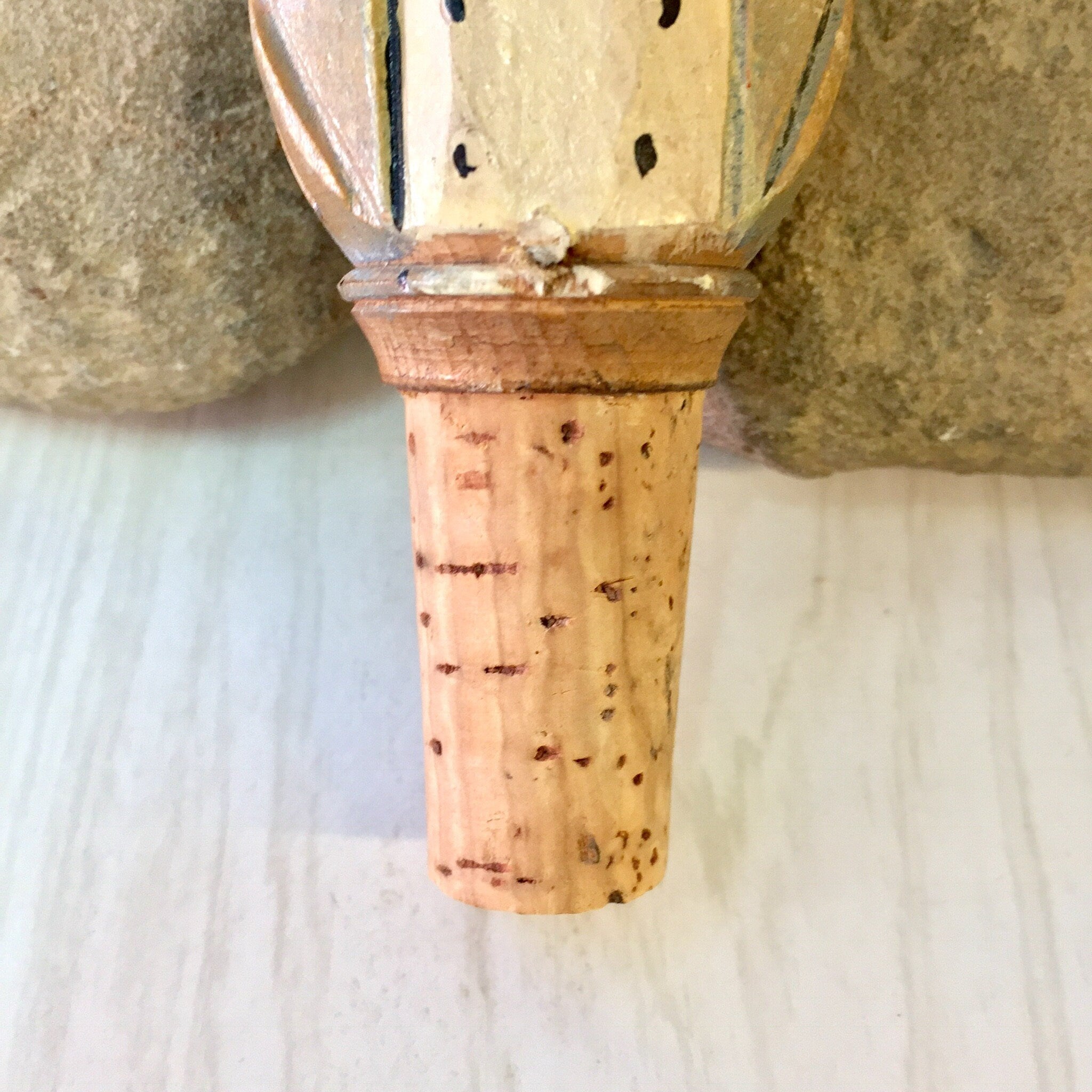 Anri Bottle Stop, Cork Bottle Stop, Hand Carved Wood, Wooden Bottle Stop, Anri Mechanical Stopper, Vintage Home Decor, Wine Stopper, Cork