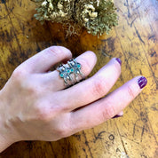 Vintage Silver Ring, Statement Ring, Sterling Silver, Vintage Jewelry, Green Jewelry, Green Stones, Cut Out Ring, Thick Ring, Green