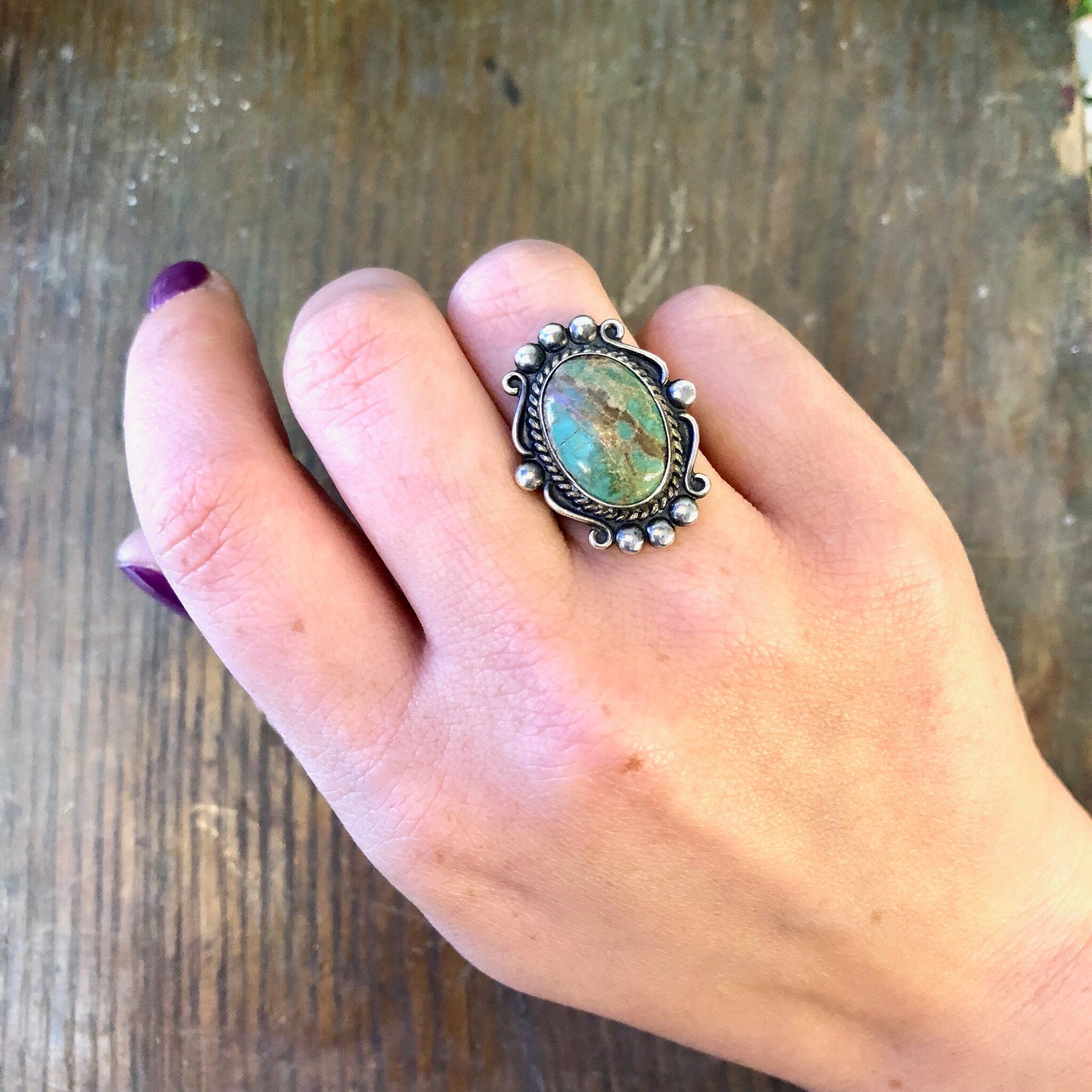 Vintage Silver Ring, Royston Turquoise, Blue Royston, Turquoise Ring, Sterling Silver, Vintage Jewelry, Bohemian Jewelry, Blue, Cabochon
