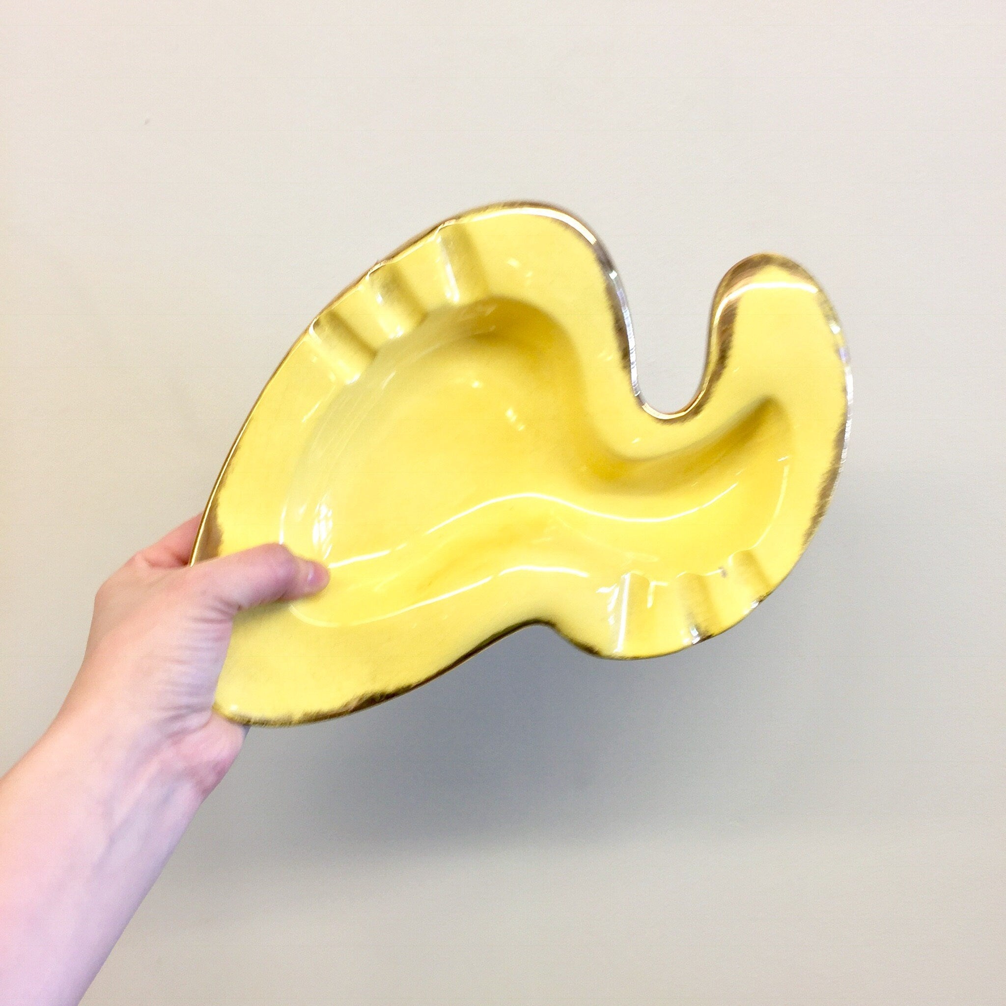 Vintage Ashtray, Midcentury Modern, Yellow Ashtray, MCM Decor, Catch All Dish, Vintage Home Decor, Yellow, Brown, Ashtray, Boomerang, MCM