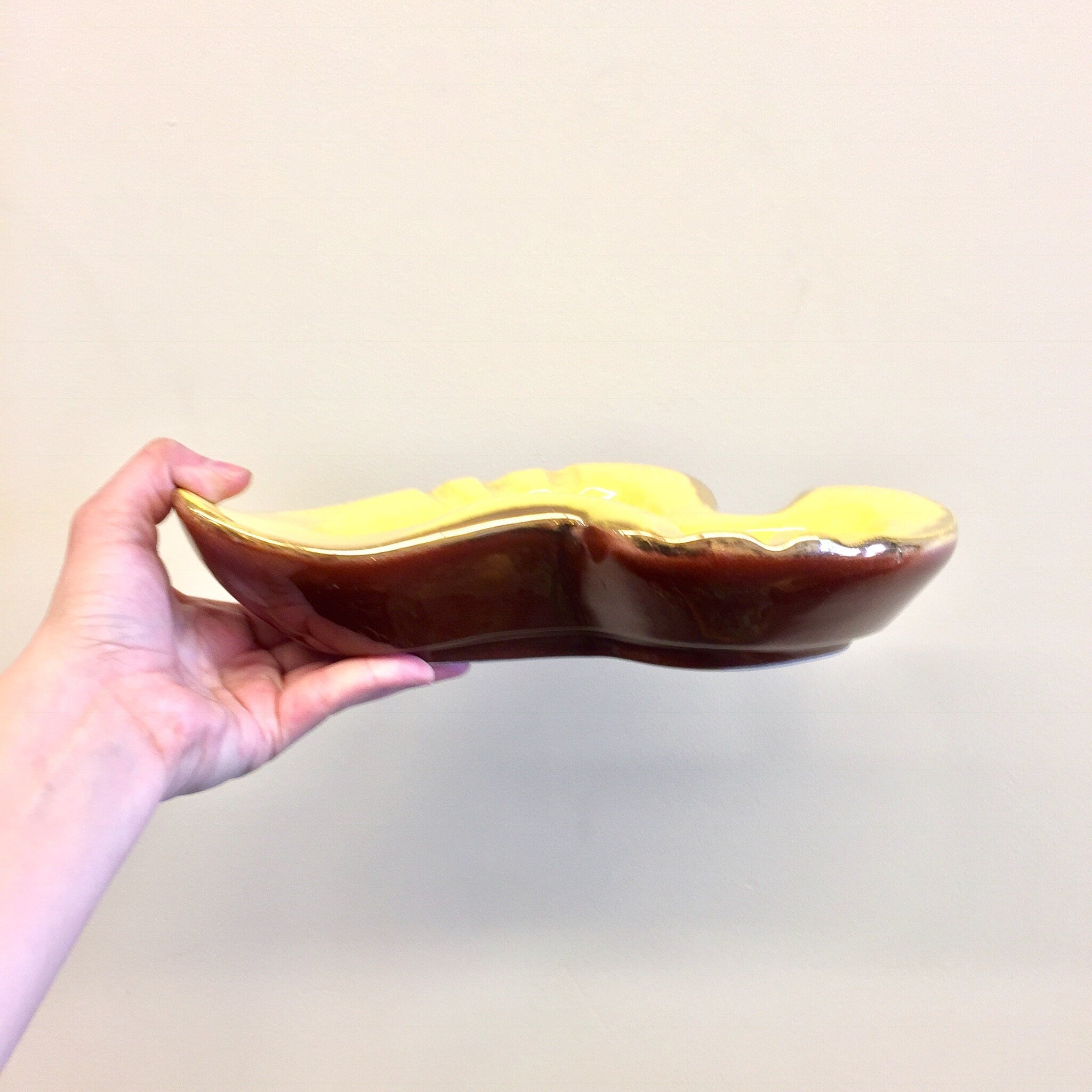 Vintage Ashtray, Midcentury Modern, Yellow Ashtray, MCM Decor, Catch All Dish, Vintage Home Decor, Yellow, Brown, Ashtray, Boomerang, MCM