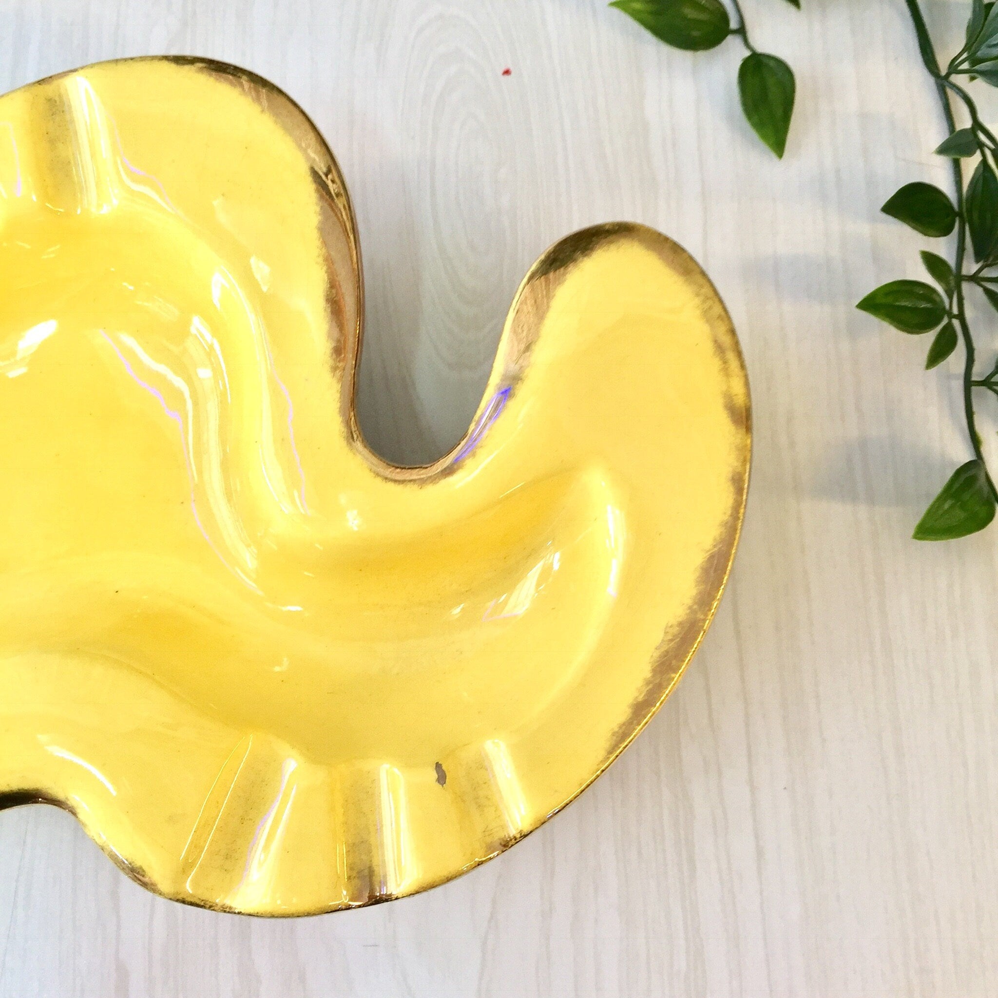 Vintage Ashtray, Midcentury Modern, Yellow Ashtray, MCM Decor, Catch All Dish, Vintage Home Decor, Yellow, Brown, Ashtray, Boomerang, MCM