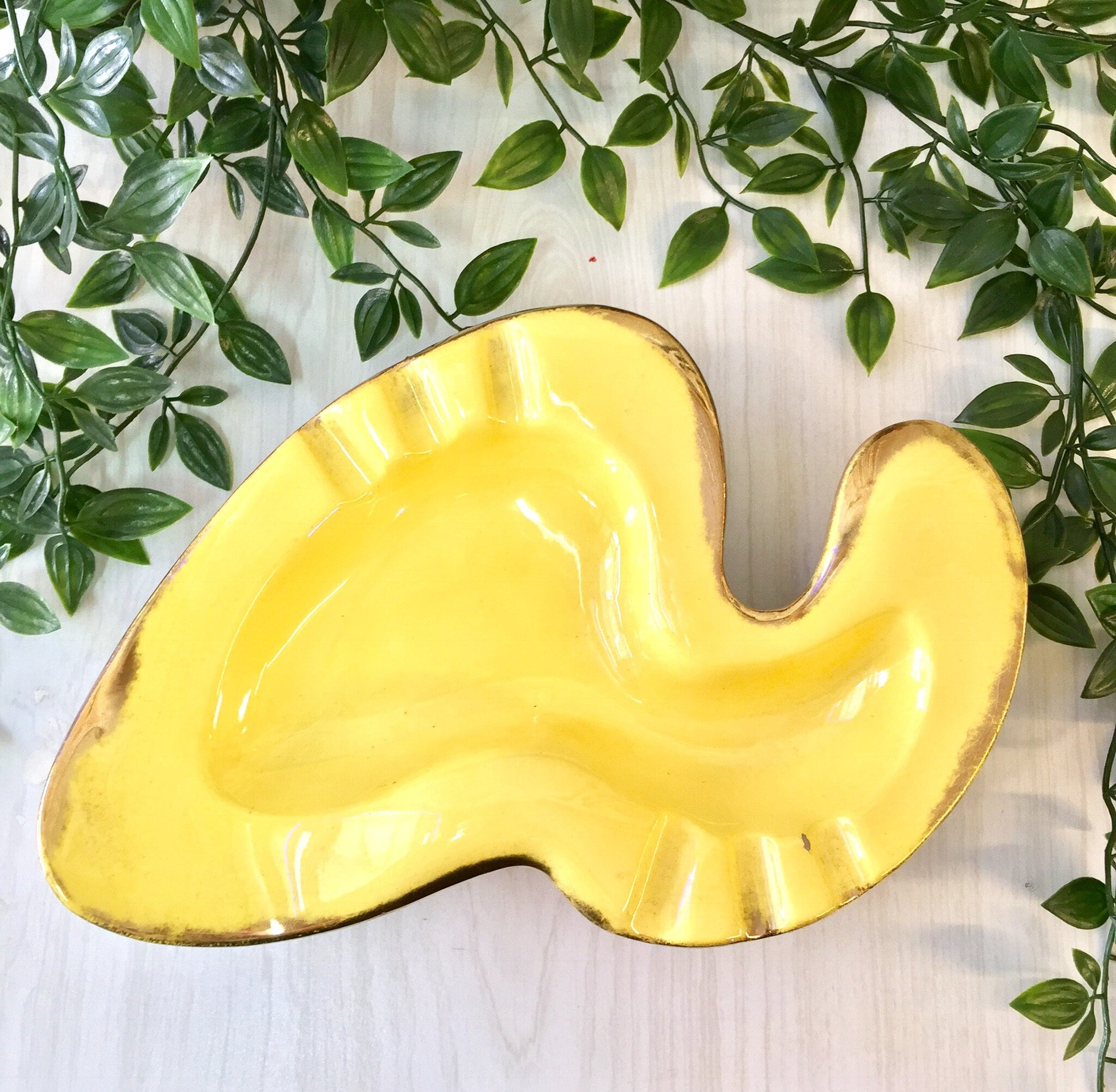 Vintage Ashtray, Midcentury Modern, Yellow Ashtray, MCM Decor, Catch All Dish, Vintage Home Decor, Yellow, Brown, Ashtray, Boomerang, MCM