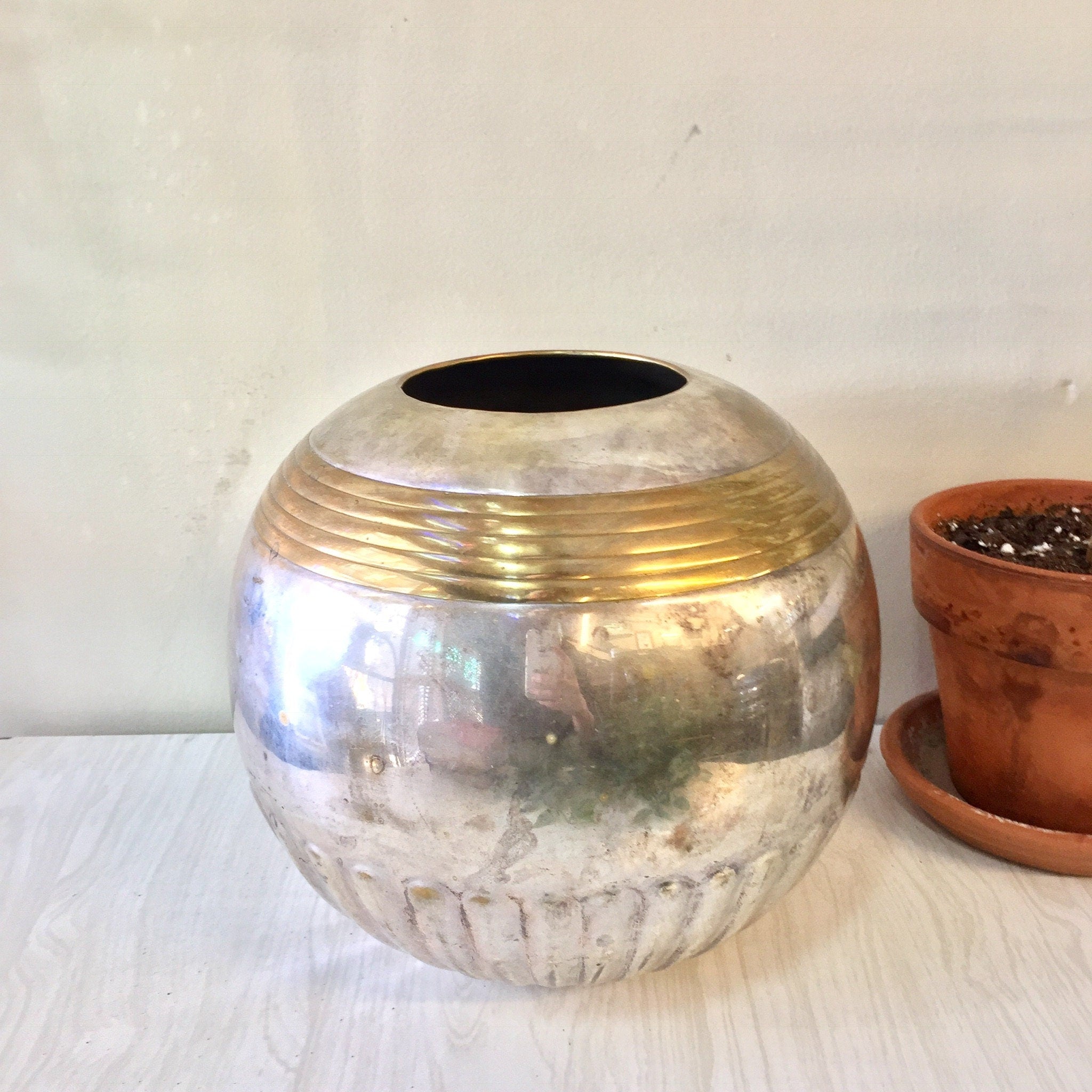 Vintage Metal Planter, Pot, Metal Plant Holder, Vintage Home Decor, Vintage Pot, Brass, Plants, Mother's Day Gift, Gift for Mom, Planter