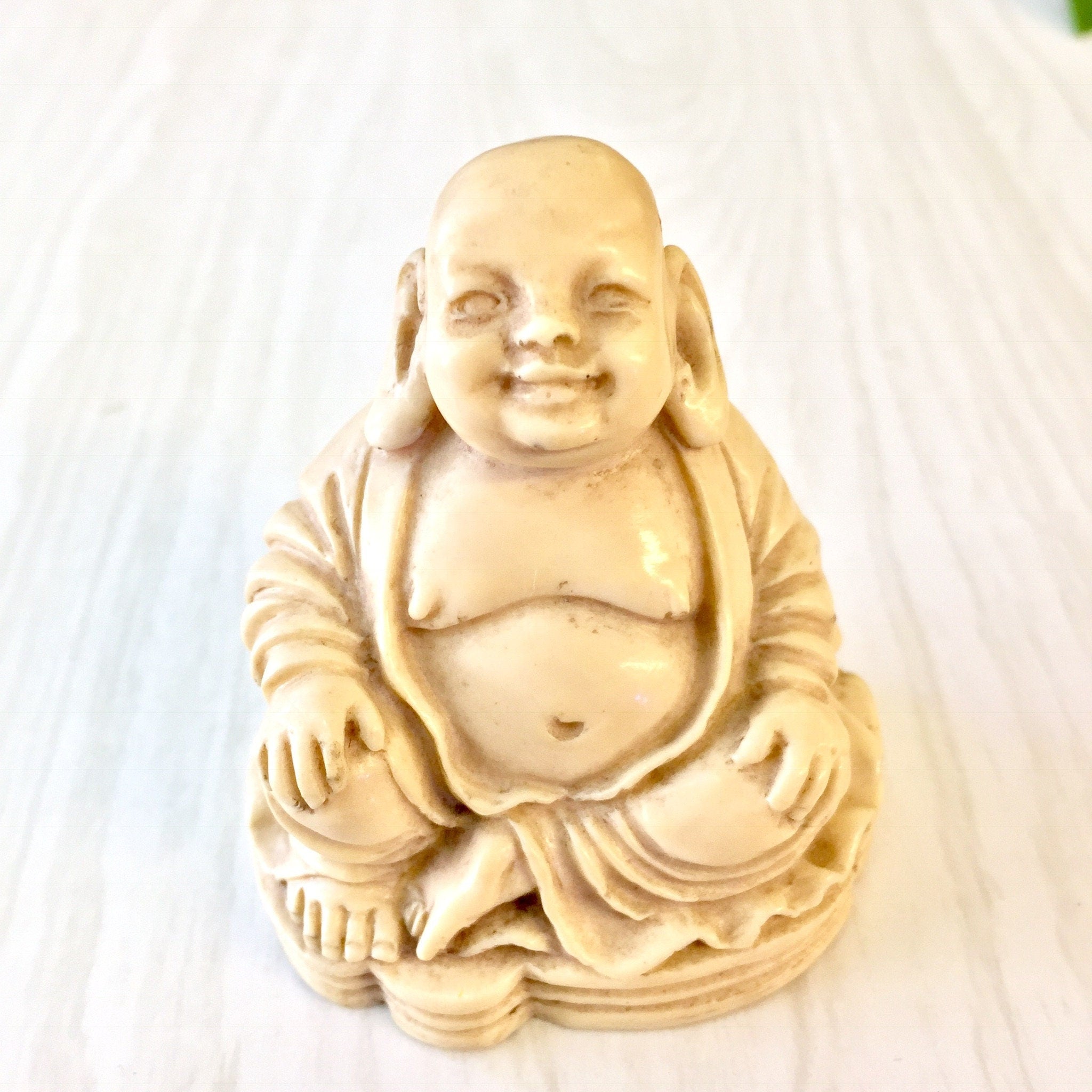Vintage Buddha Statue, Buddha Figurine, Carved Buddha, White, Happy Buddha, Vintage Home Decor, Figurine, Mantle Decor, Collectible