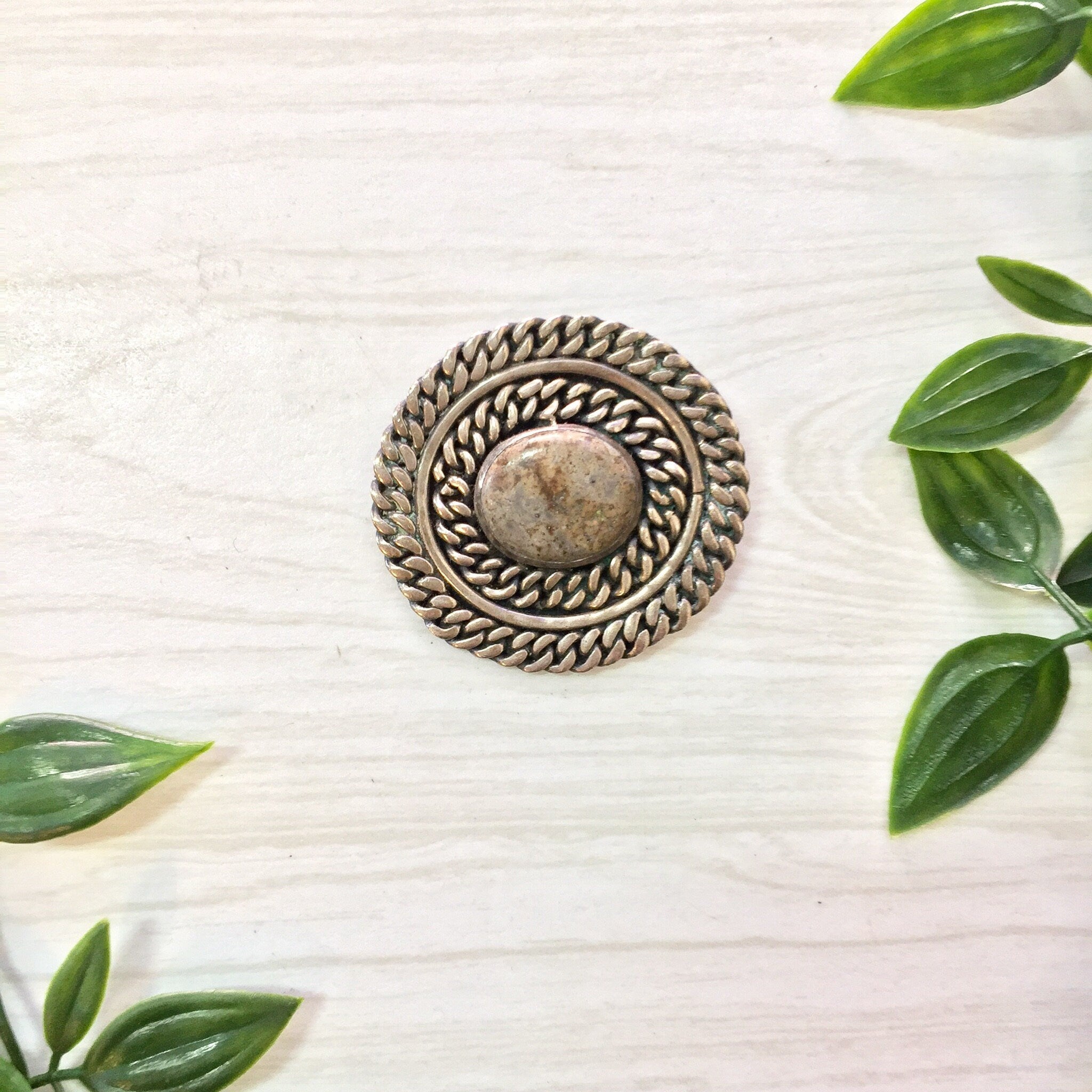 Vintage Silver Brooch, Vintage Jewelry, Taxco Brooch, Vintage Pin, Natural Stone, Round Brooch, Sterling Silver, Taxco Jewelry, Gift for Mom