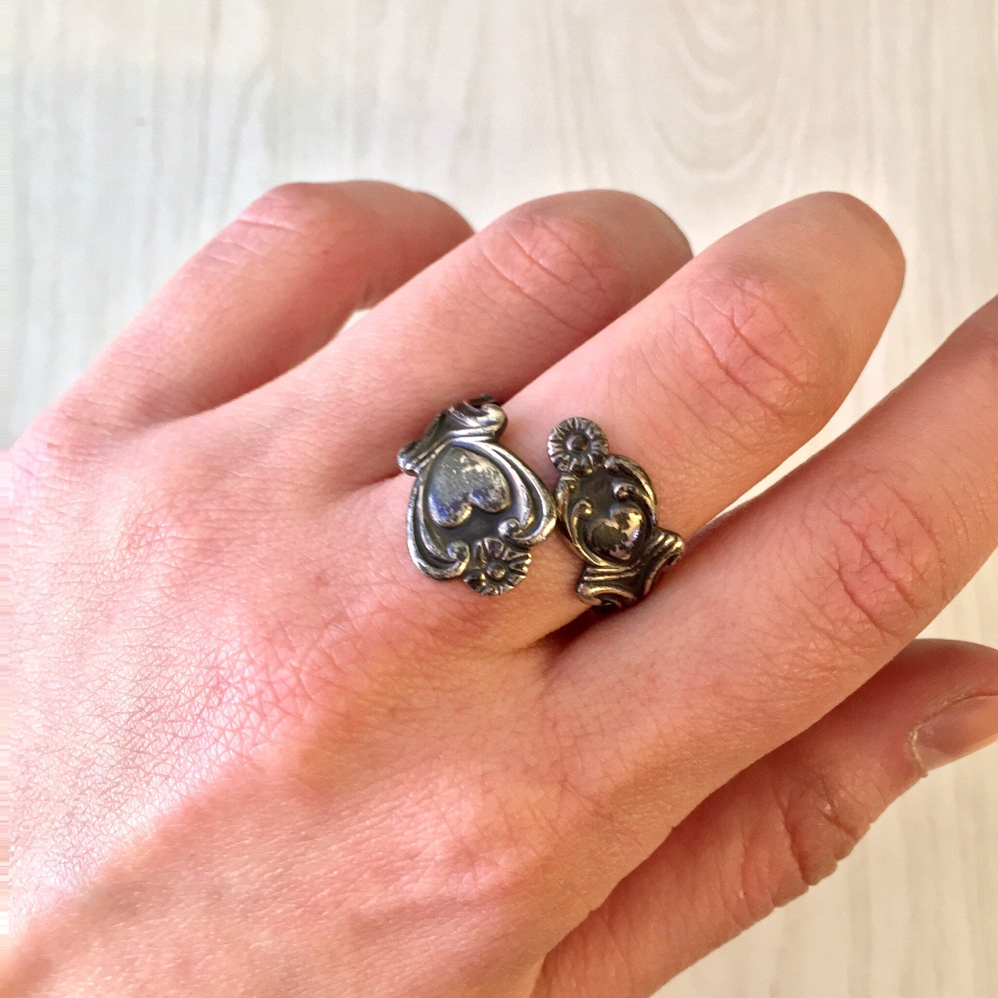 Vintage Silver Ring, Sterling Silver, Vintage Jewelry, Spoon Ring, Heart Ring, Flowers, Avon Ring, Avon Jewelry, Floral Jewelry,Gift for Mom