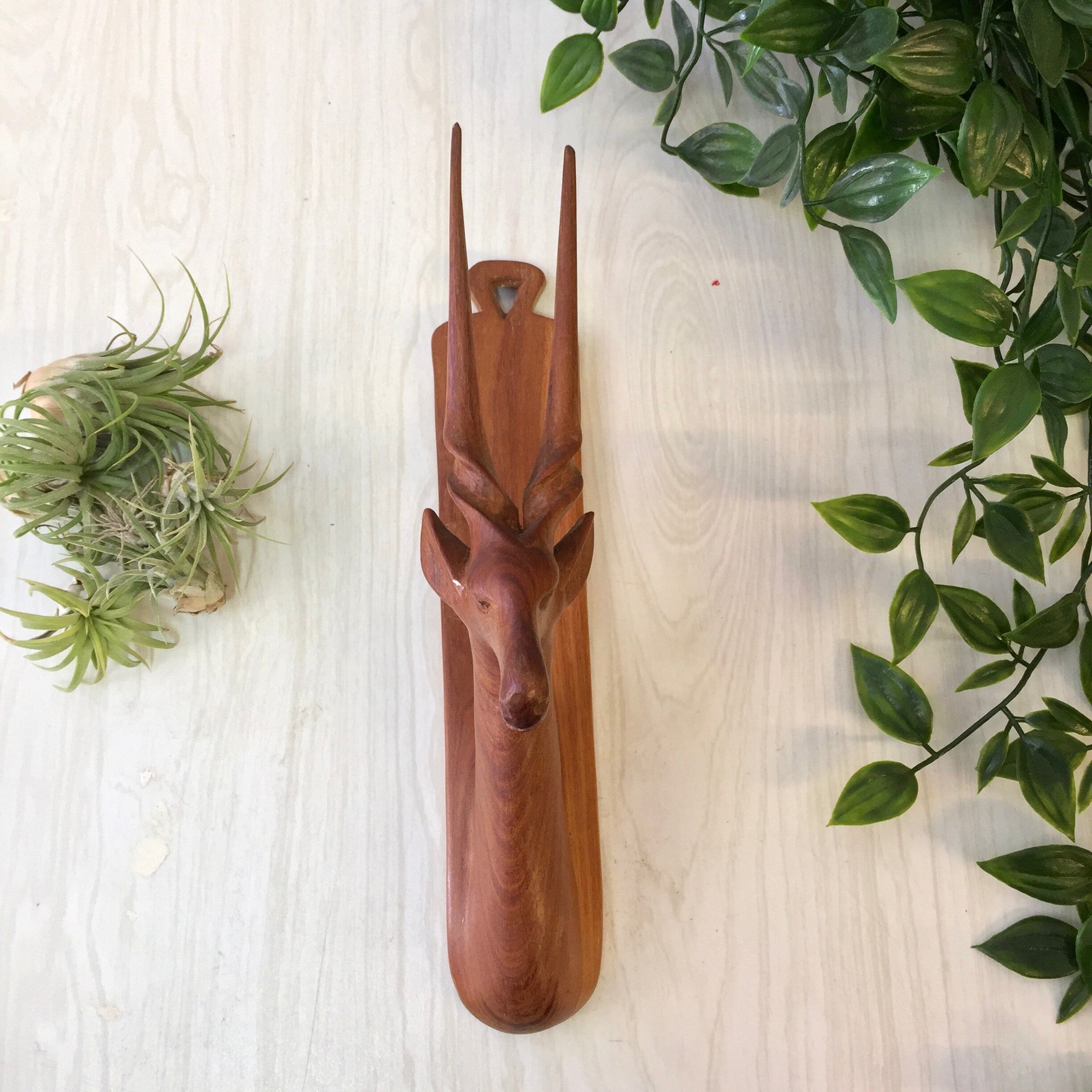 Teak Wood Wall Art, Vintage Teak Wood, Impala Carving, Wood Carving, Wooden Wall Hanging, Vintage Home Decor, Antlers, Horns, Wall Art, Gift