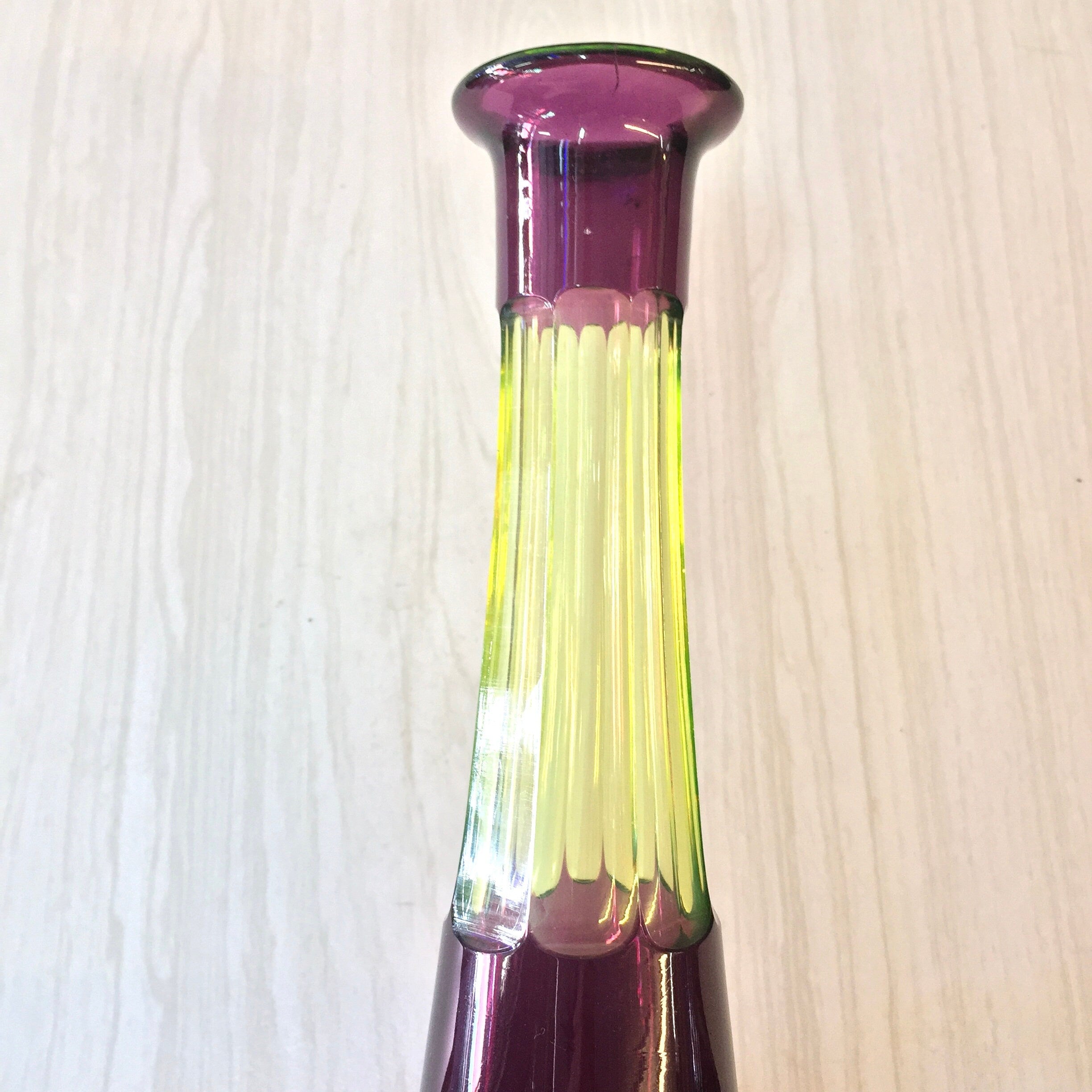Vintage Glass Vase, Purple Vase, Green Vase, Yellow, Etched Glass, Art Glass, Art Vase, Centerpiece, Wedding Decor, Vase, Vintage Home Decor