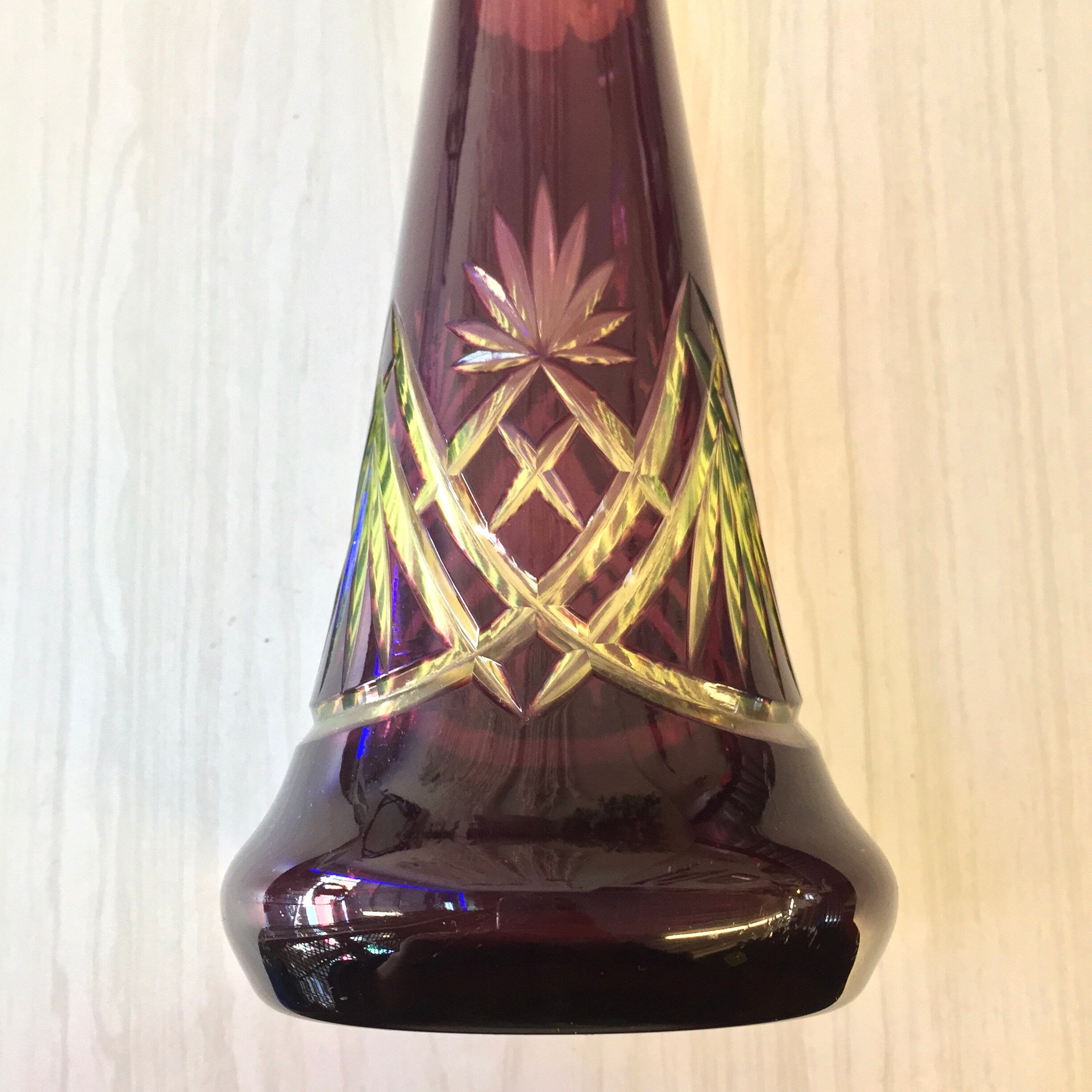 Vintage Glass Vase, Purple Vase, Green Vase, Yellow, Etched Glass, Art Glass, Art Vase, Centerpiece, Wedding Decor, Vase, Vintage Home Decor
