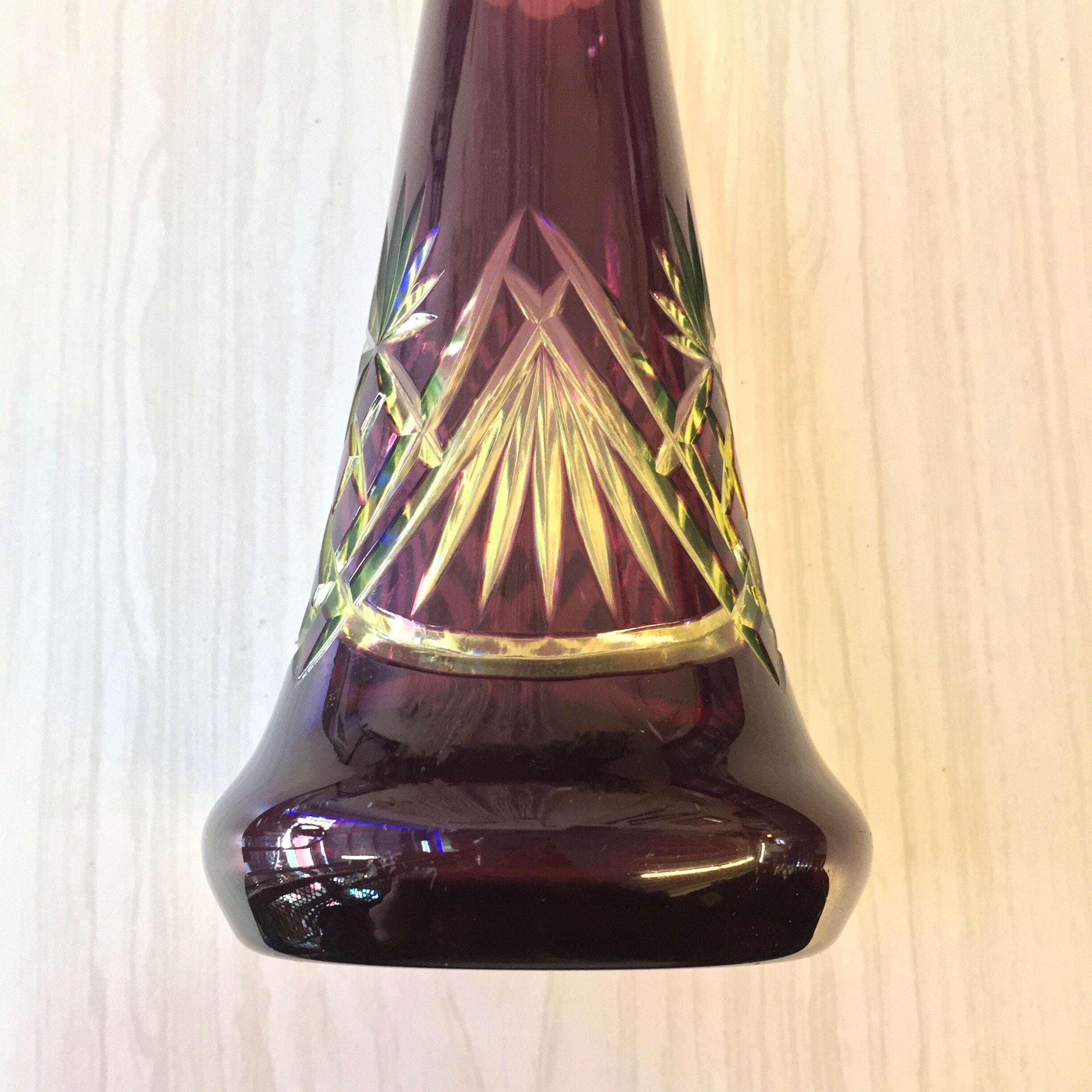 Vintage Glass Vase, Purple Vase, Green Vase, Yellow, Etched Glass, Art Glass, Art Vase, Centerpiece, Wedding Decor, Vase, Vintage Home Decor
