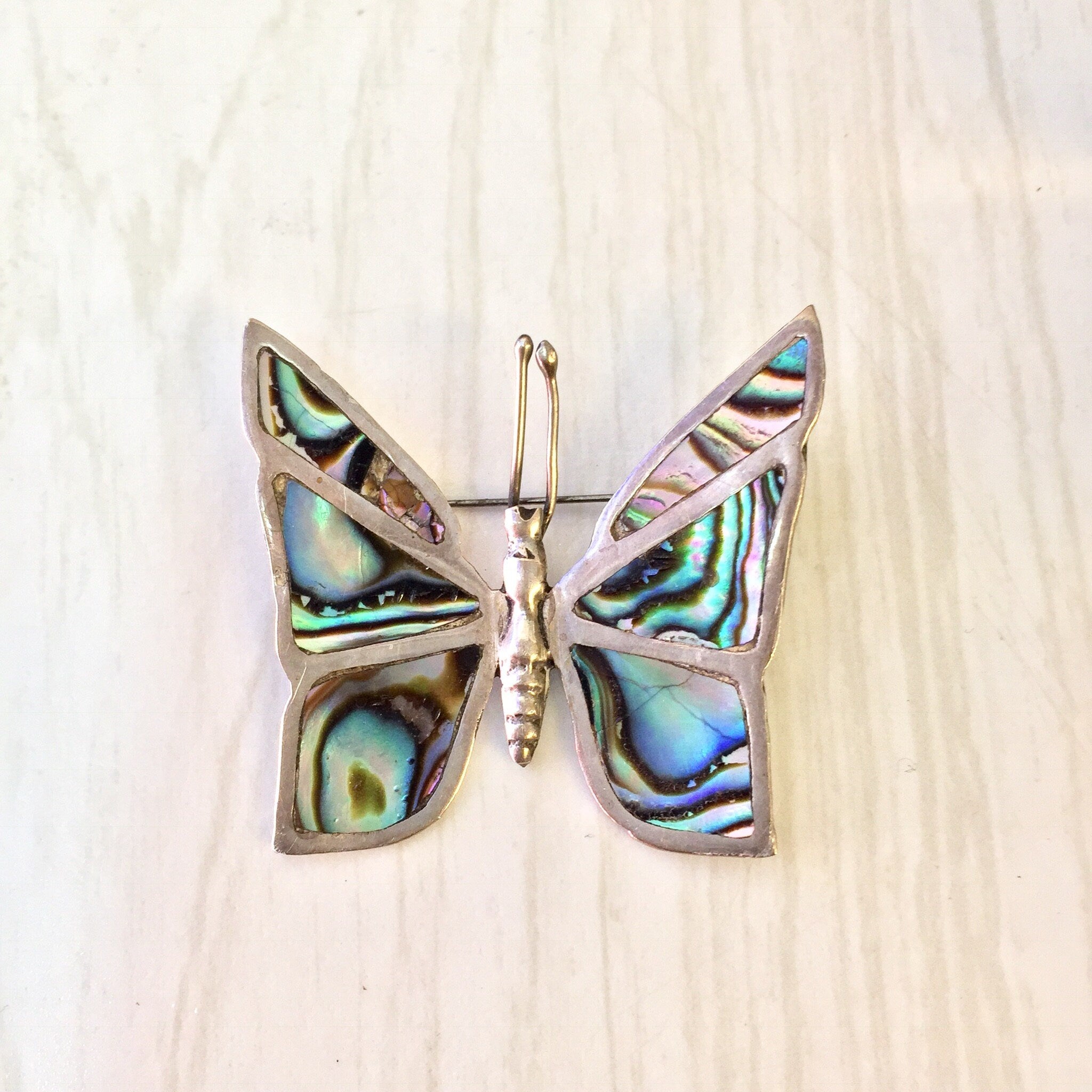 Vintage Silver Brooch, Sterling Silver, Vintage Jewelry, Abalone Brooch, Silver Pin, Butterfly Pin, Abalone Butterfly, Made in Mexico,