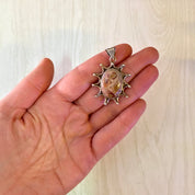 Vintage Silver Pendant, Natural Stone, Sunburst, Sterling Silver, Vintage Jewelry, Made in Mexico, Vintage Necklace, Pendant, Agate, Pink