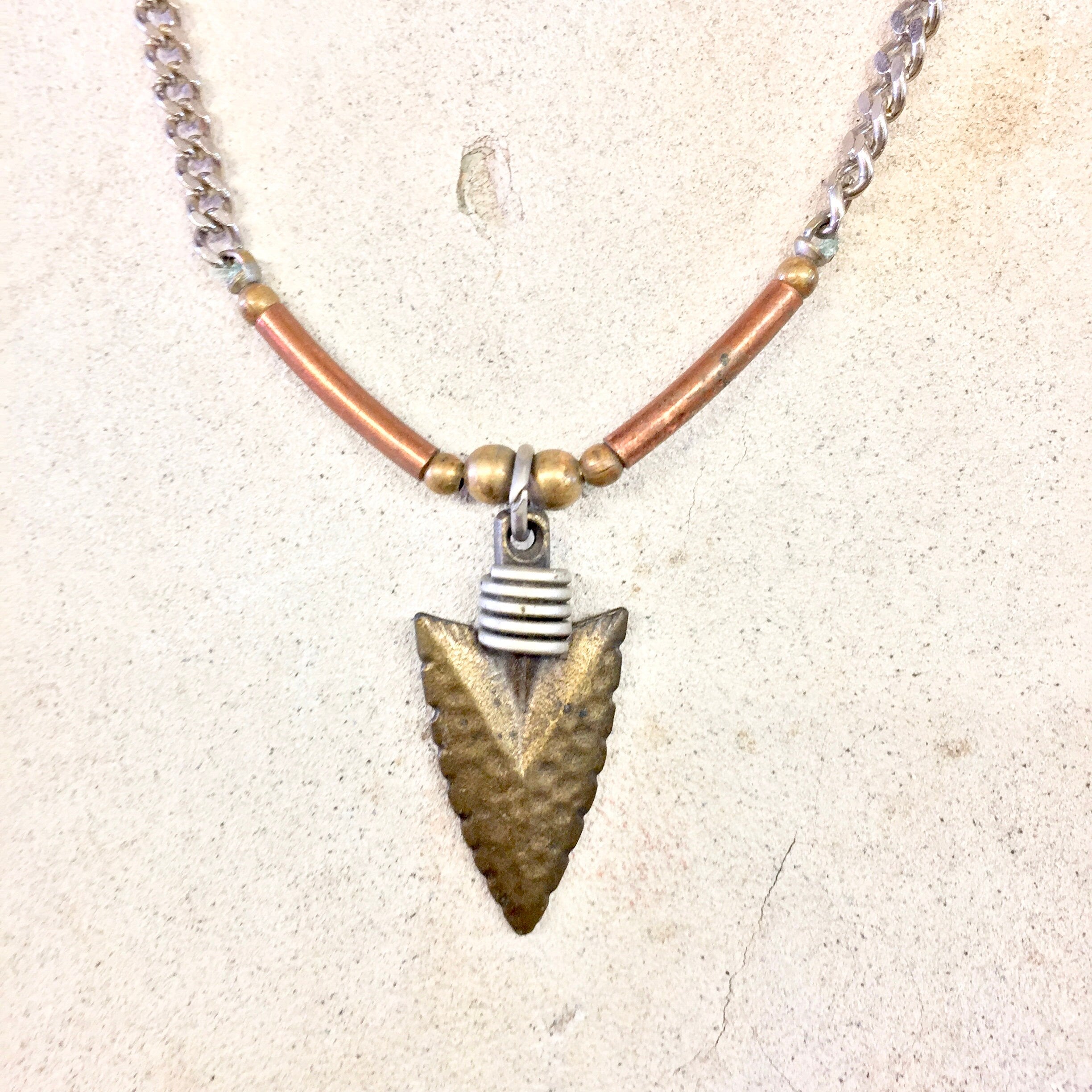 Vintage Arrowhead, Arrowhead Pendant, Arrowhead Necklace, Vintage Jewelry, Vintage Necklace, Pendant, Statement Jewelry, Brass, Copper,