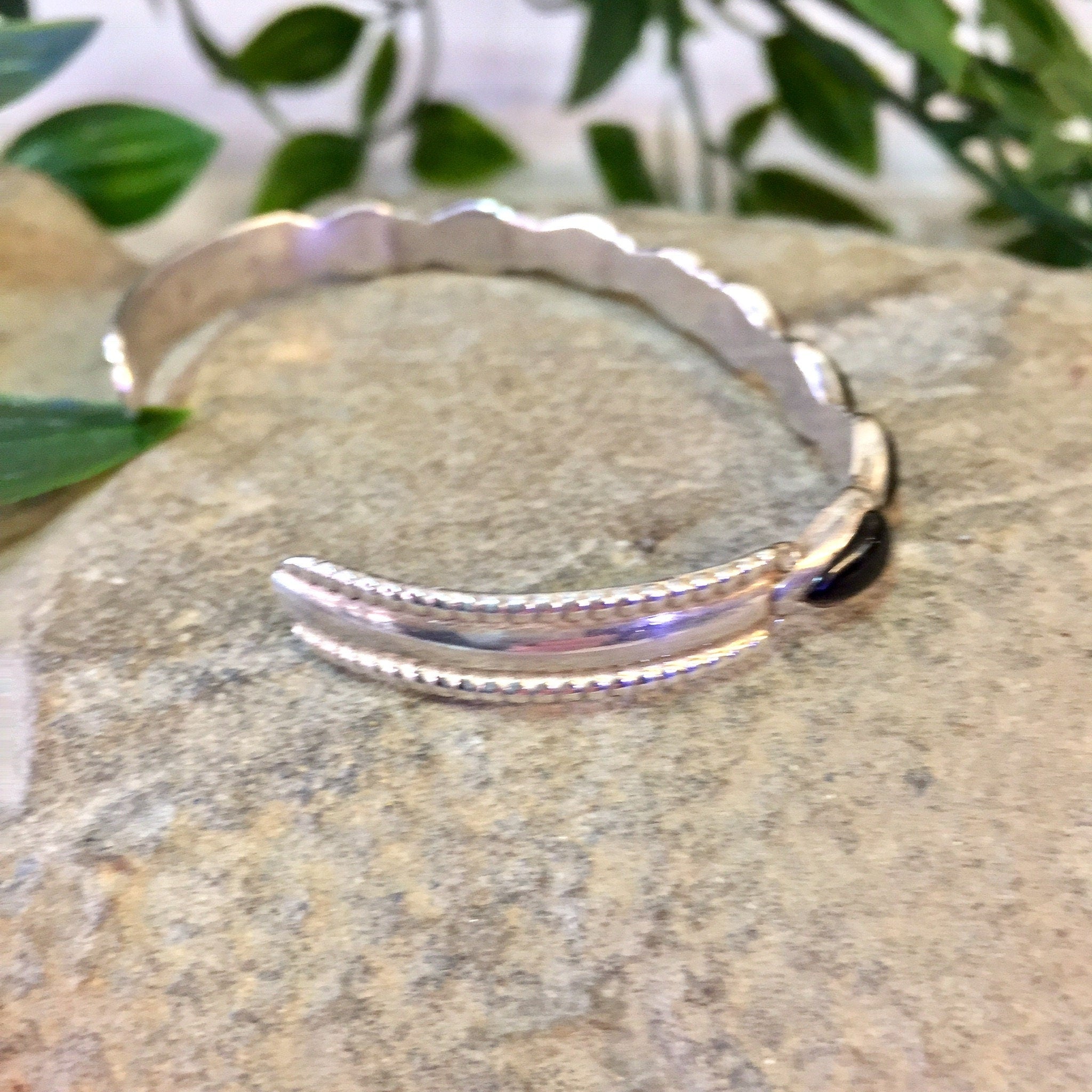 Vintage Silver Bracelet, Sterling Silver, Vintage Jewelry, Black Onyx, Cuff Bracelet, Skinny Bracelet, Teardrop Beads, 925, Gift for Mom